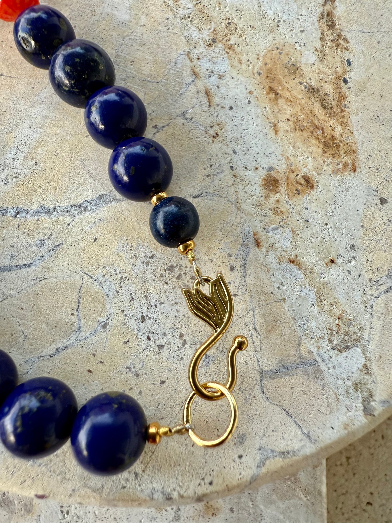 Red Coral Blue Stone Charm Necklace