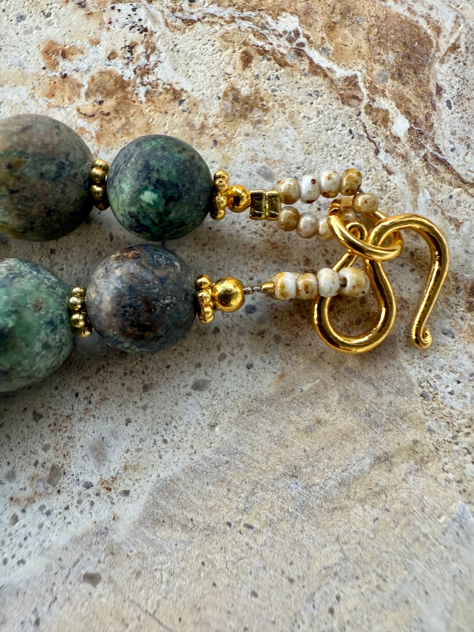 Turquoise Stone Orange Beaded Shell Necklace