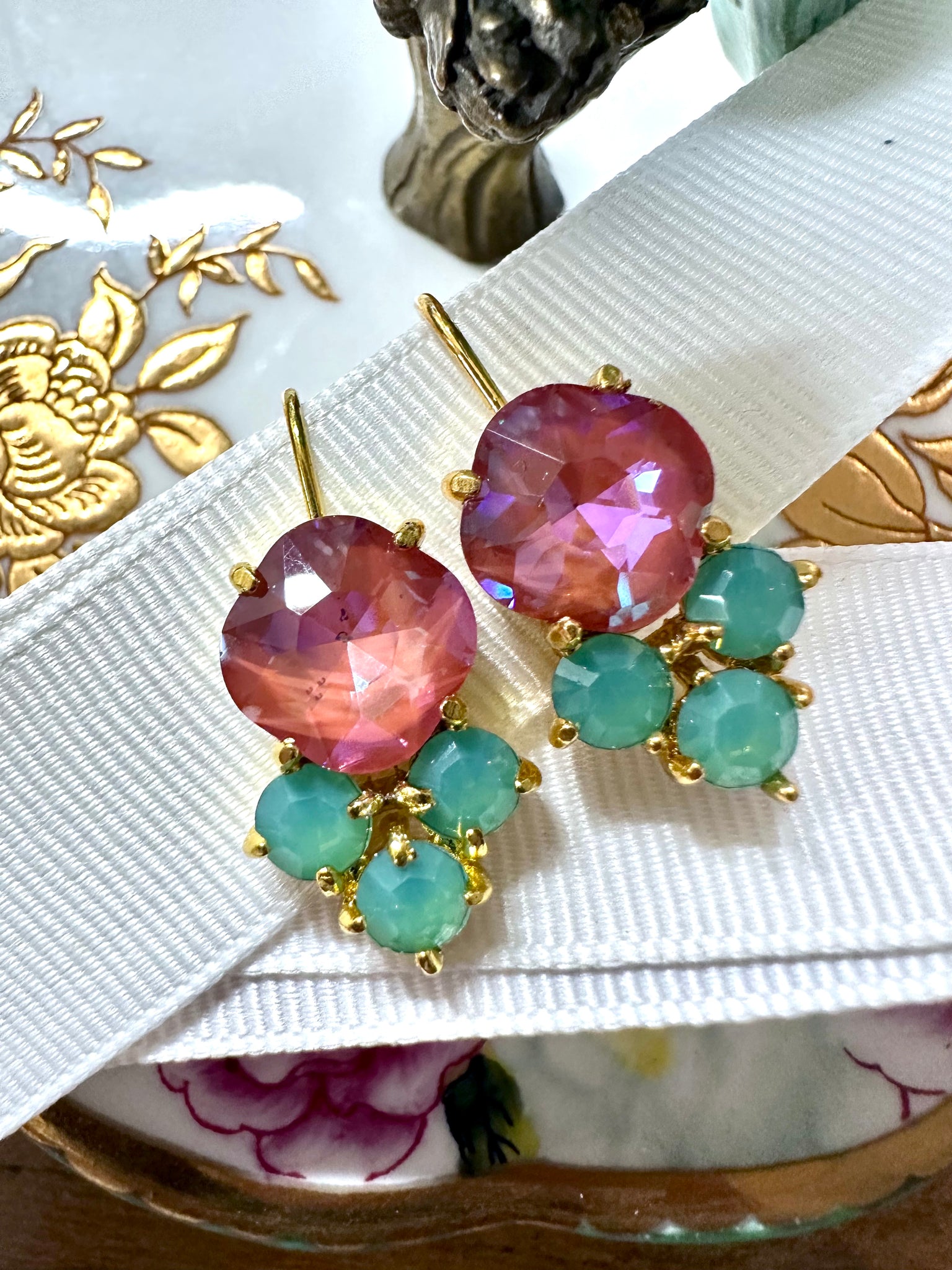 Pink Green Crystal earrings