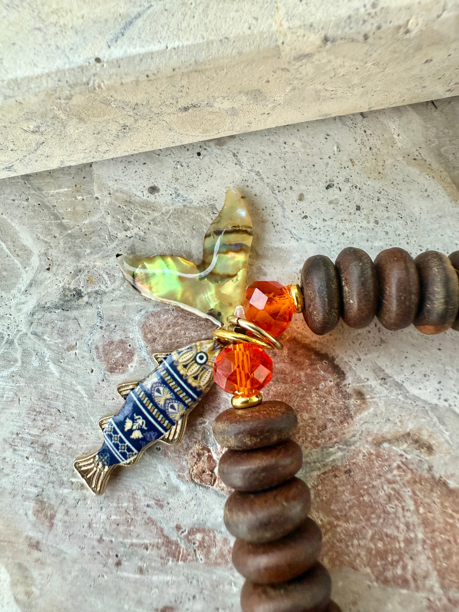 African Trade Bead Shell Turtle Bracelet