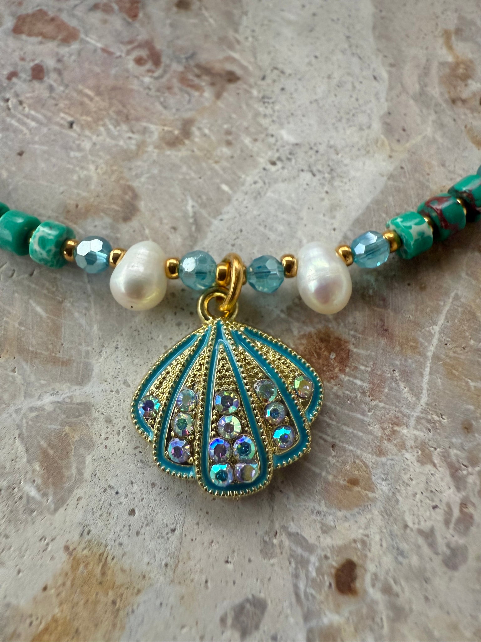 Aqua Shell Seed Bead Anklet