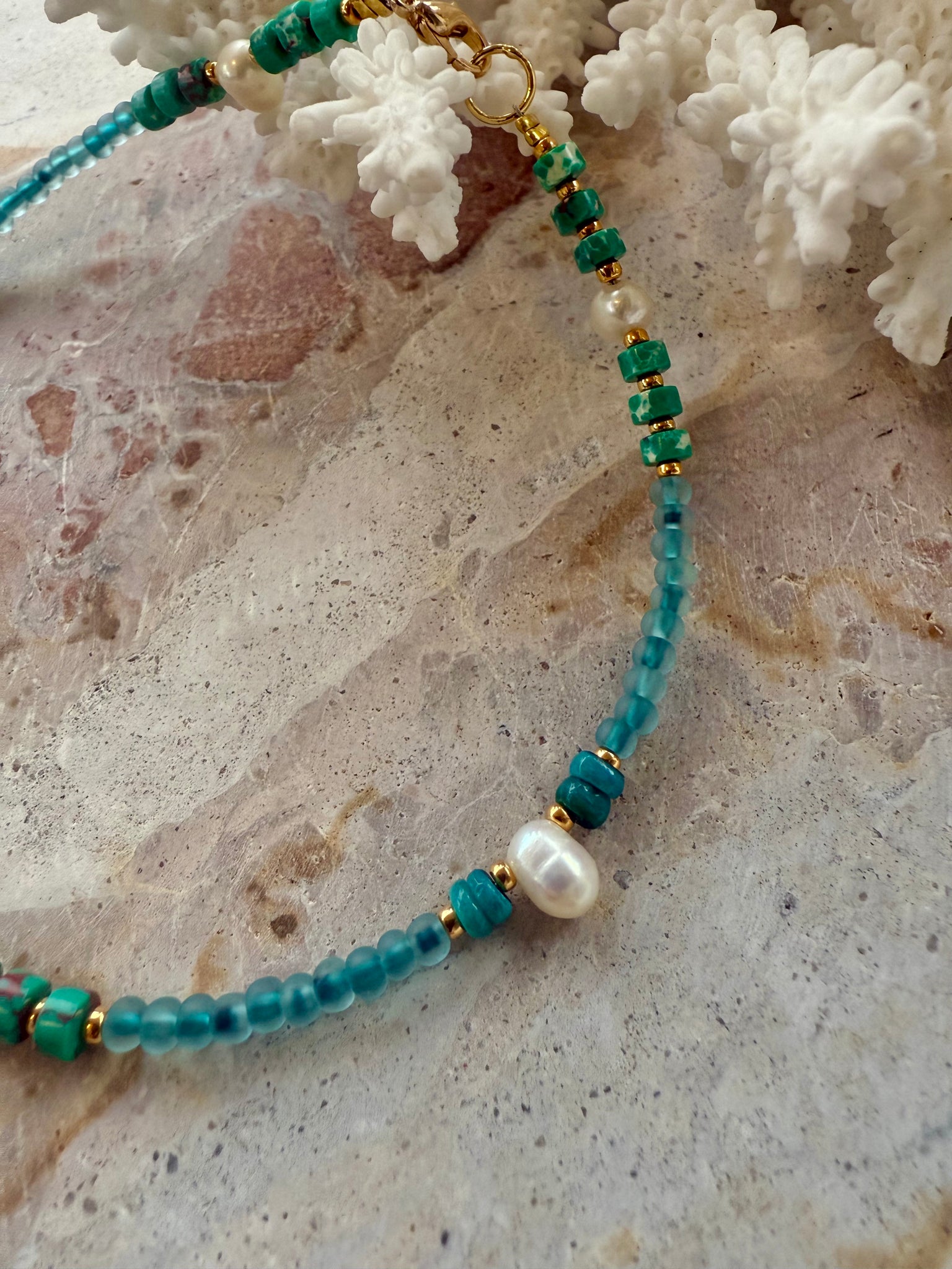 Aqua Shell Seed Bead Anklet