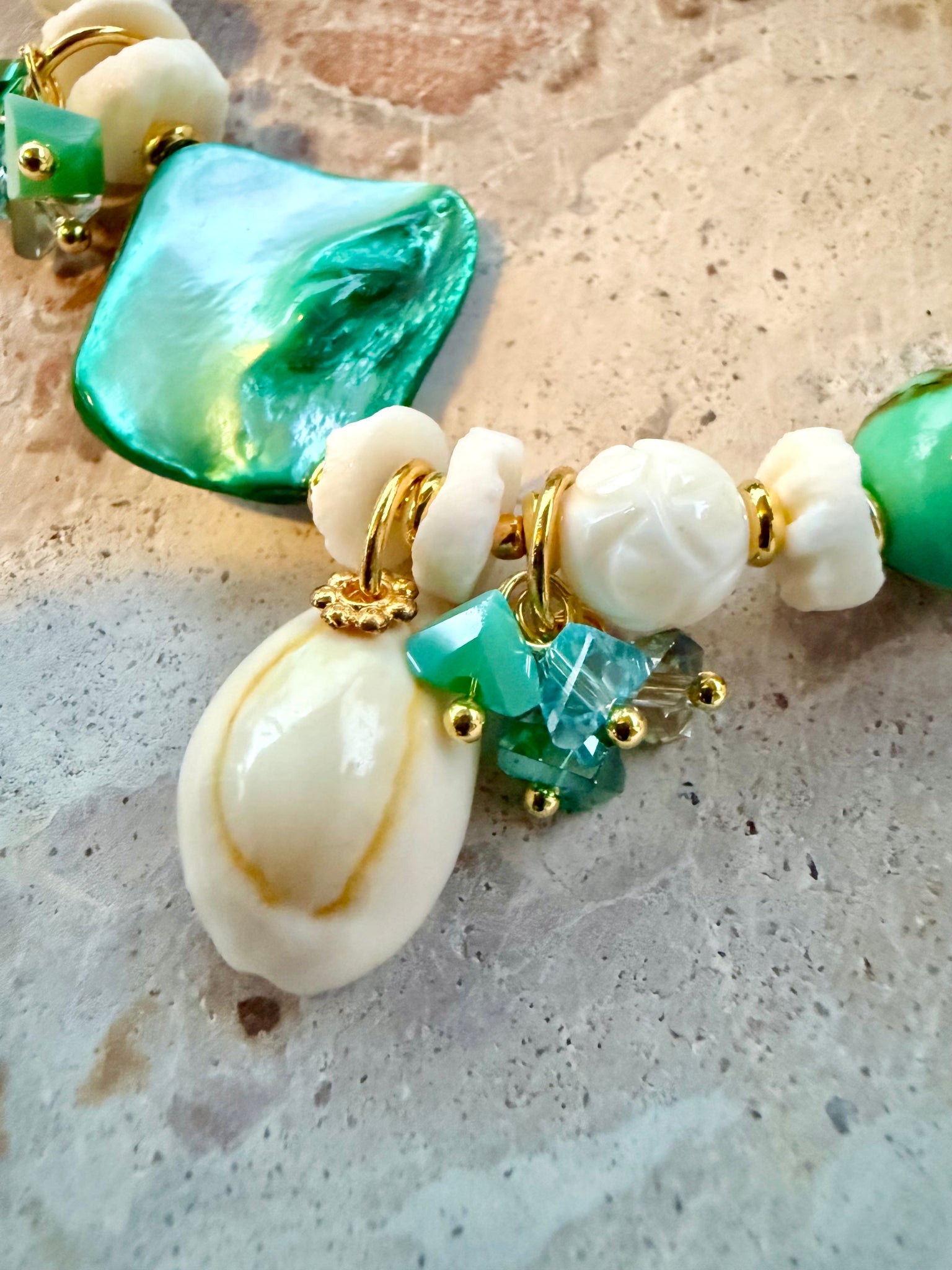 Sea-Foam Cowrie Shell Stone Bracelet