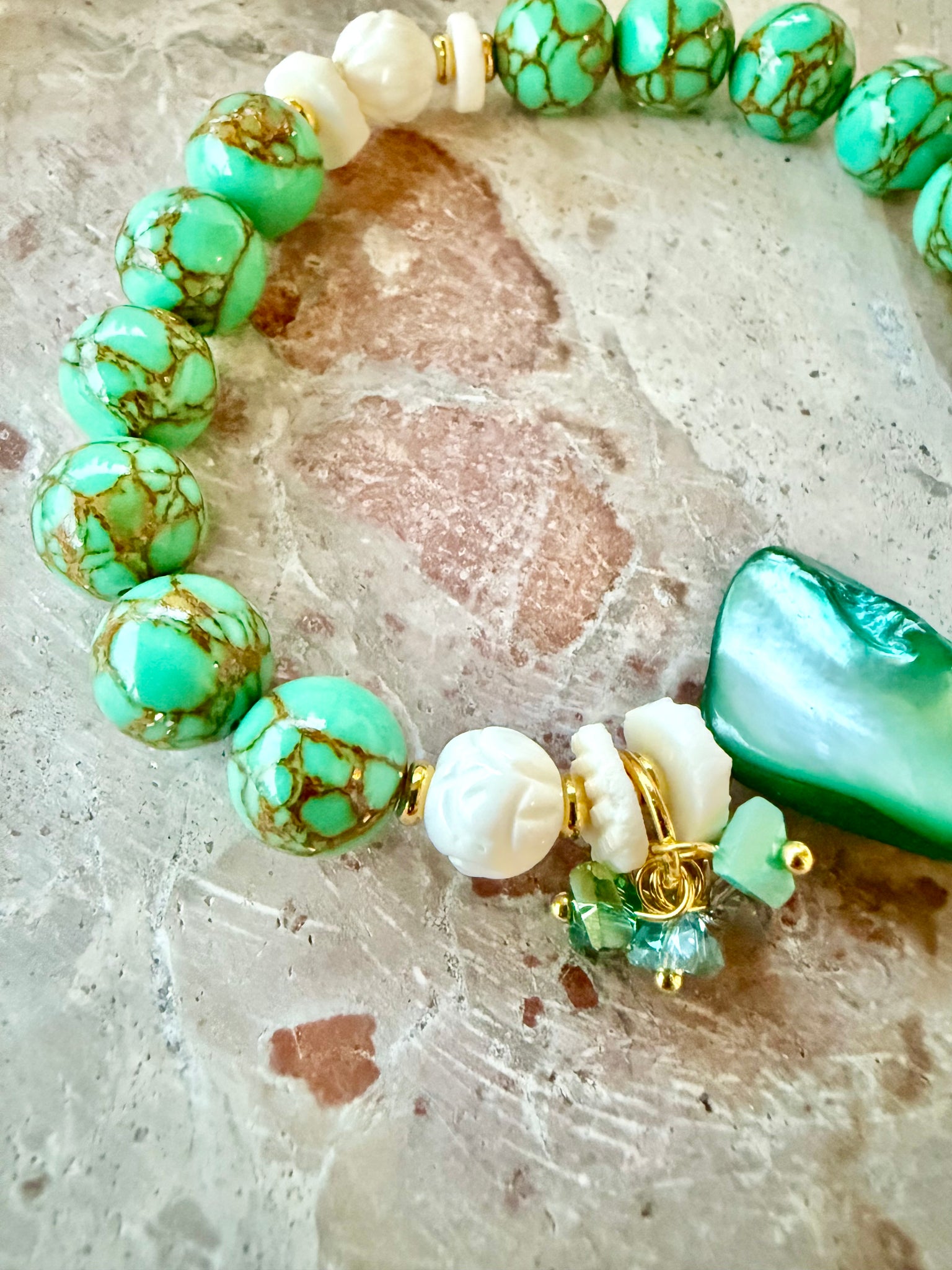 Sea-Foam Cowrie Shell Stone Bracelet