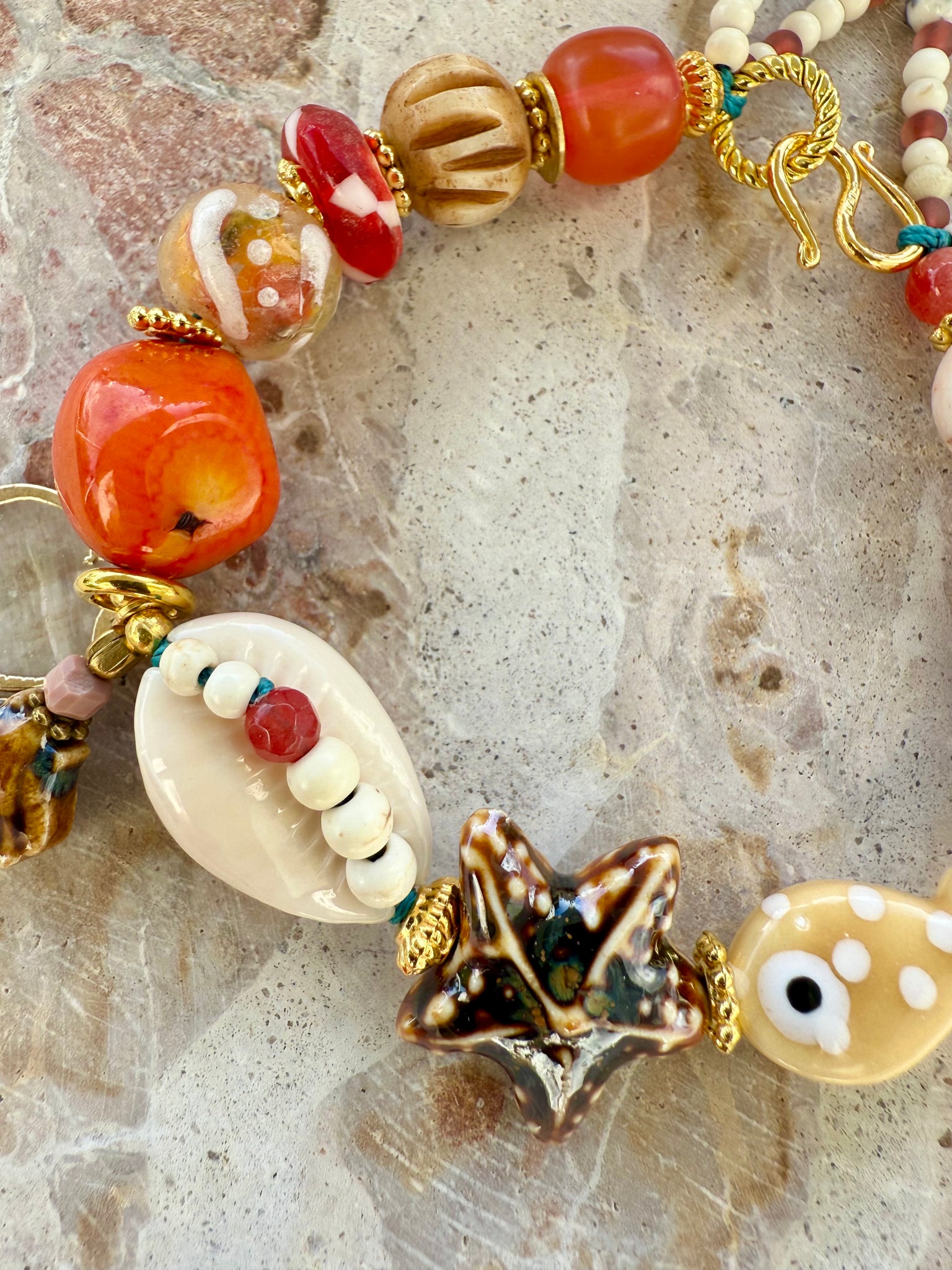 Cowrie Shell Beaded Charm Fish Bracelet