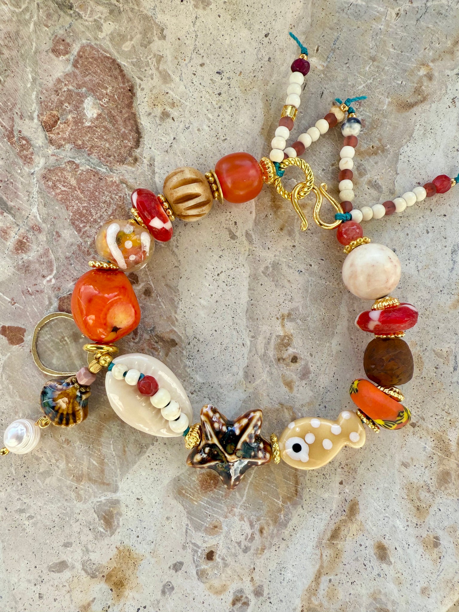 Cowrie Shell Beaded Charm Fish Bracelet