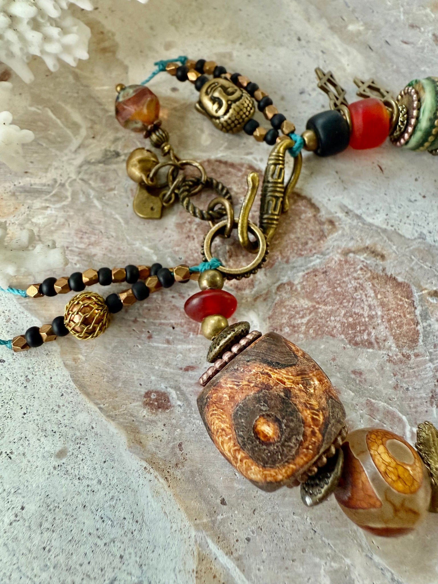 Brass One Eye Tibetan Stone Bracelet
