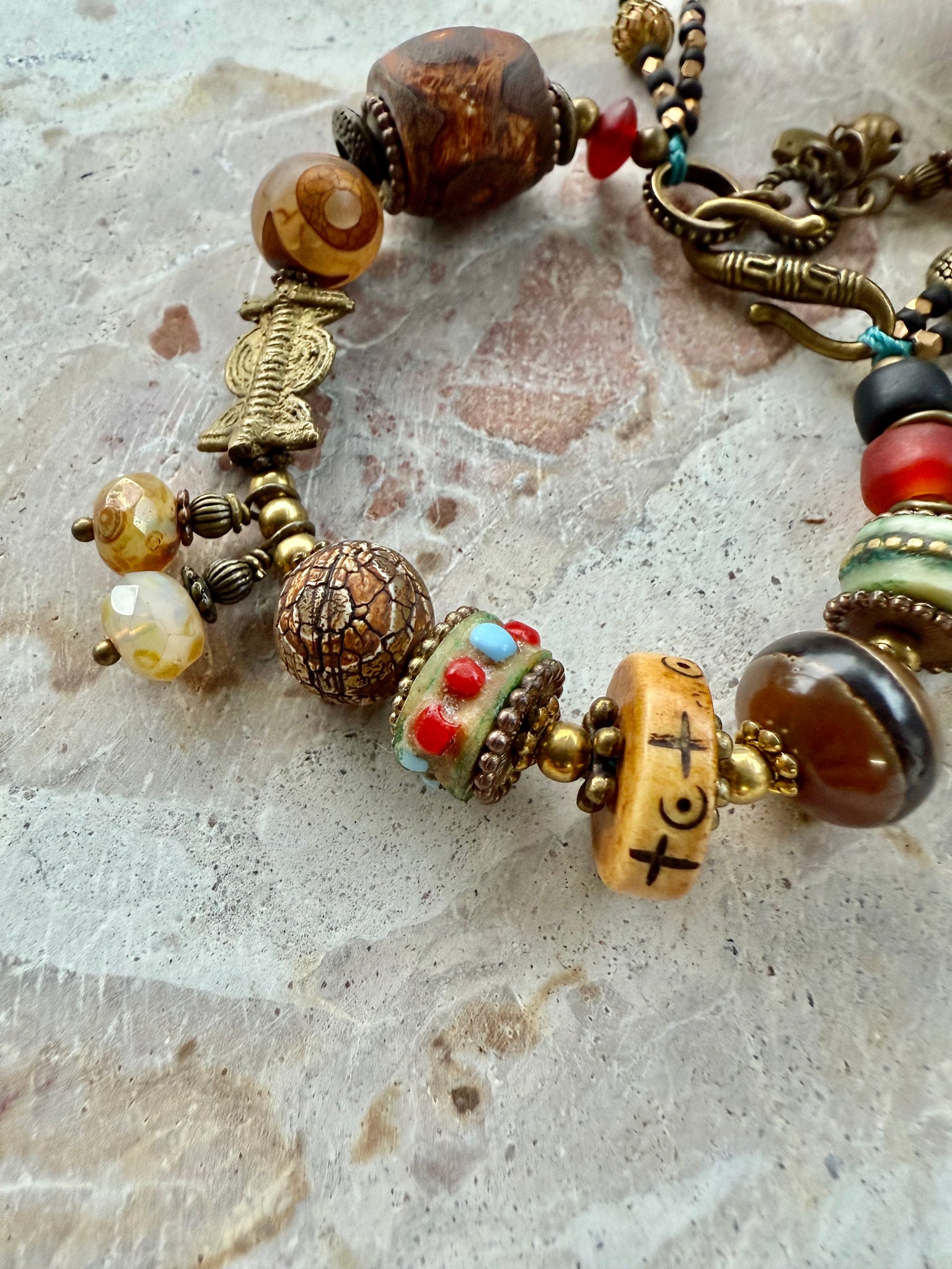 Brass One Eye Tibetan Stone Bracelet