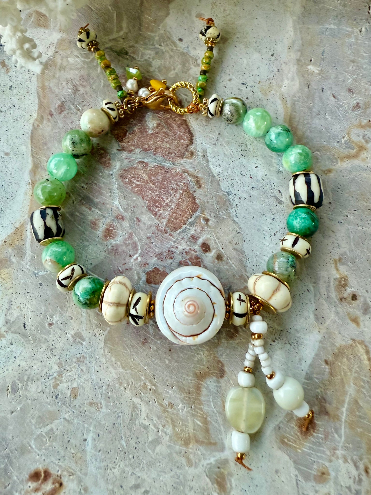 Islander Green Shell Beaded Stone Bracelet