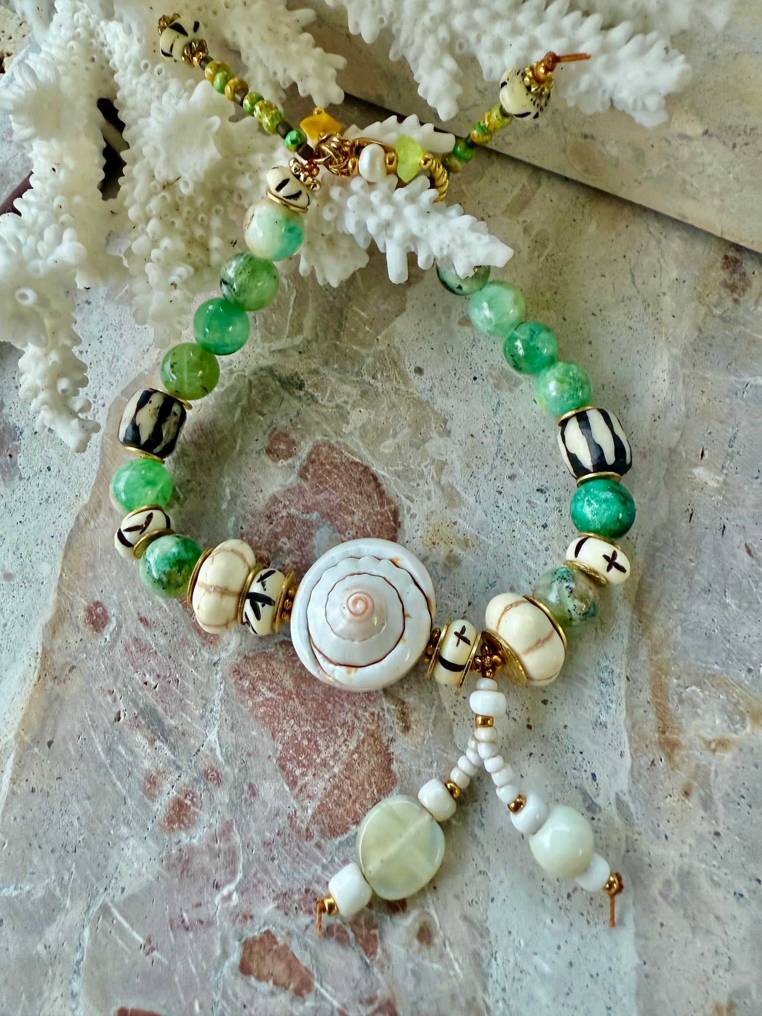 Islander Green Shell Beaded Stone Bracelet