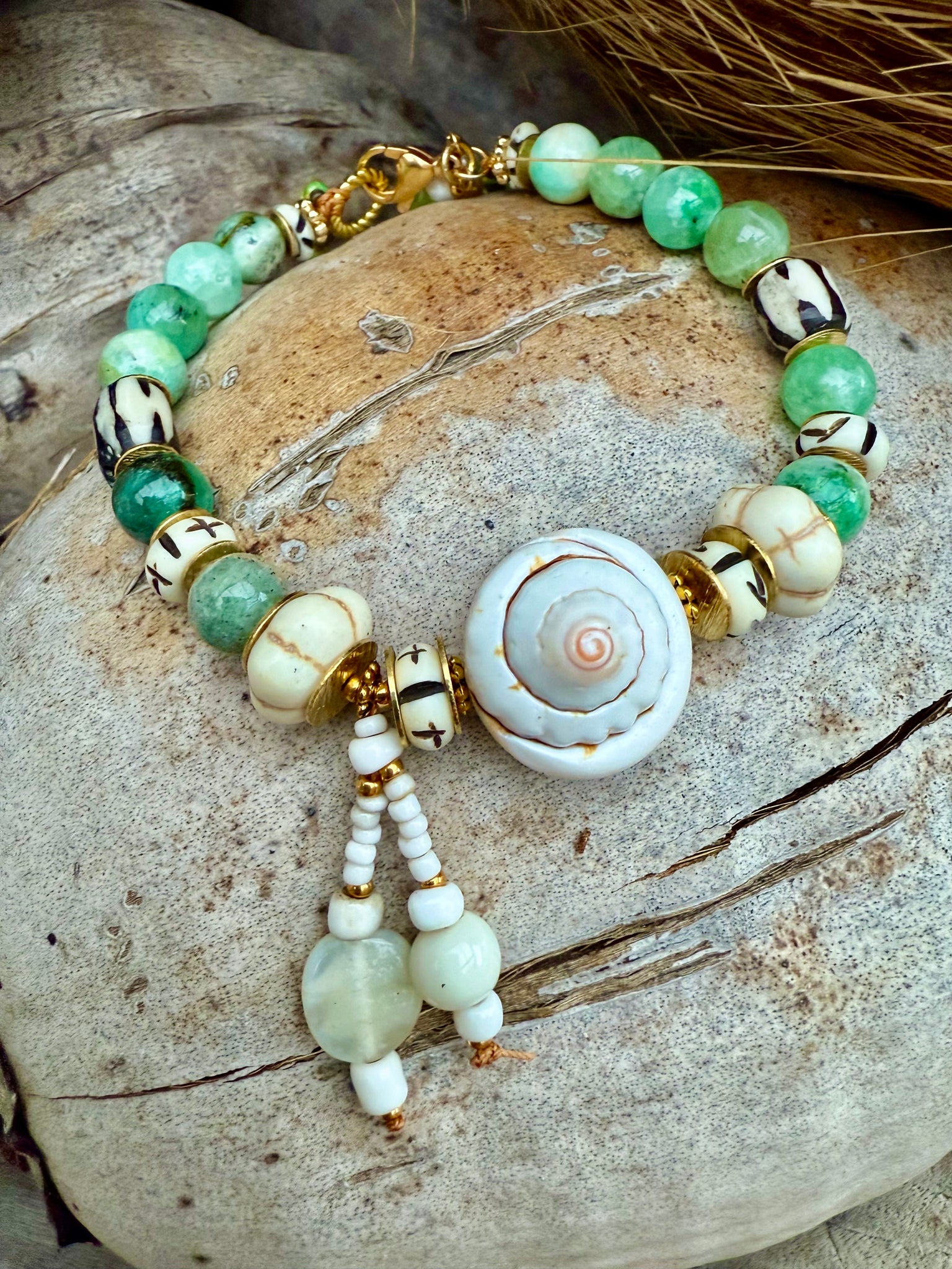 Islander Green Shell Beaded Stone Bracelet