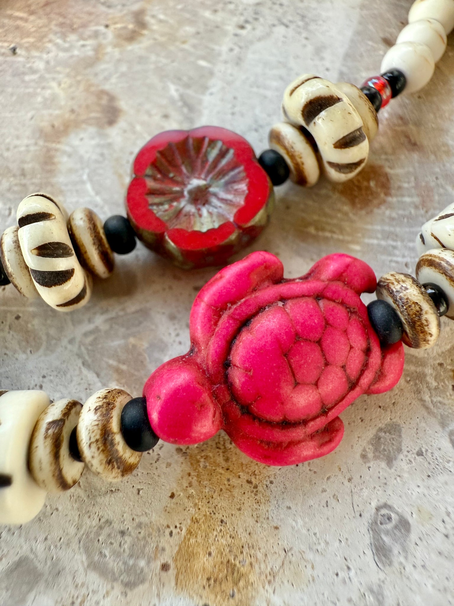 Pink Sunset Turtle Charm Shell Wrap Bracelet