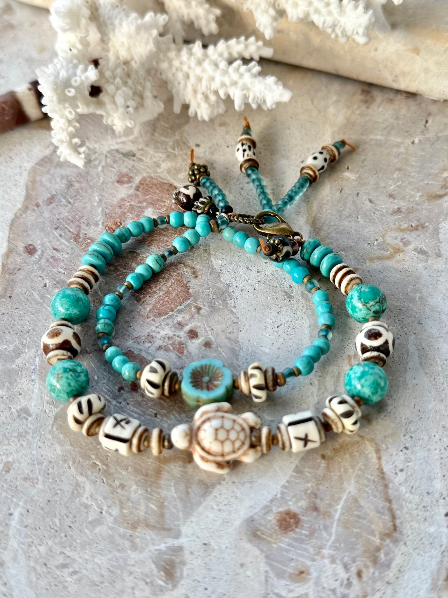 Ocean Breeze Tribal Shell Stone Bracelet