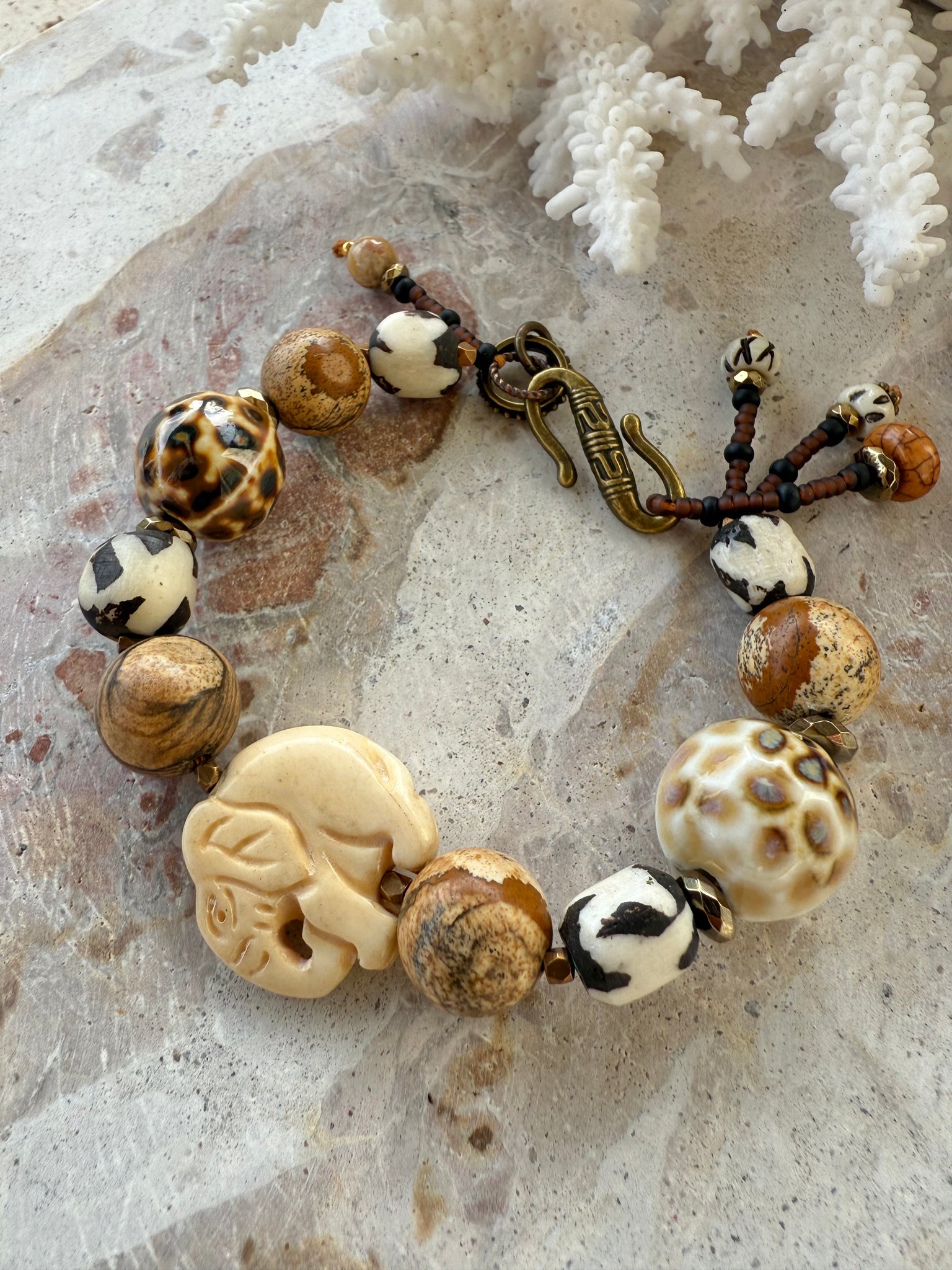 African Beaded Tribal Elephant Bracelet