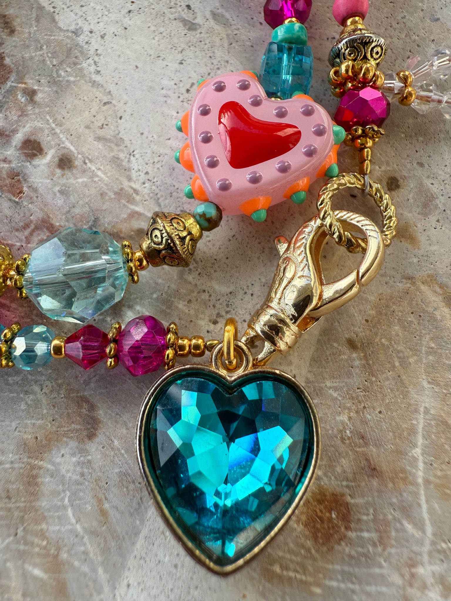 Crystal Heart Charm Beaded Bracelet