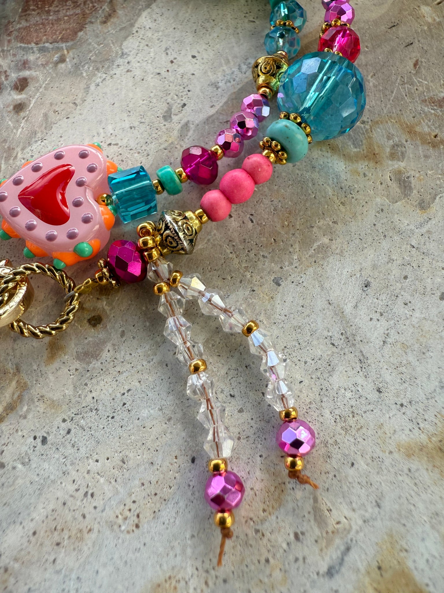 Crystal Heart Charm Beaded Bracelet