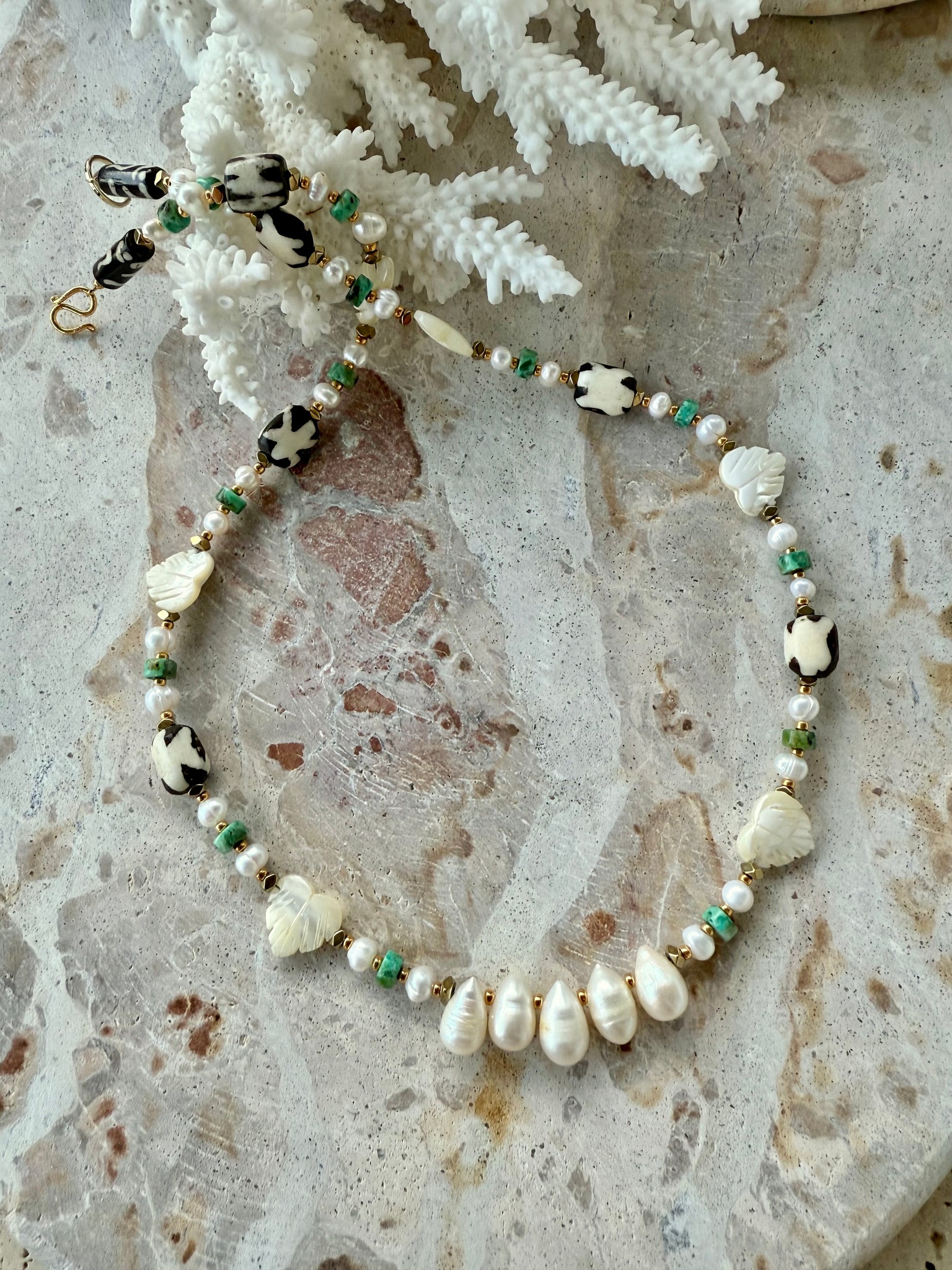 African Pearl Beaded Stone Necklace