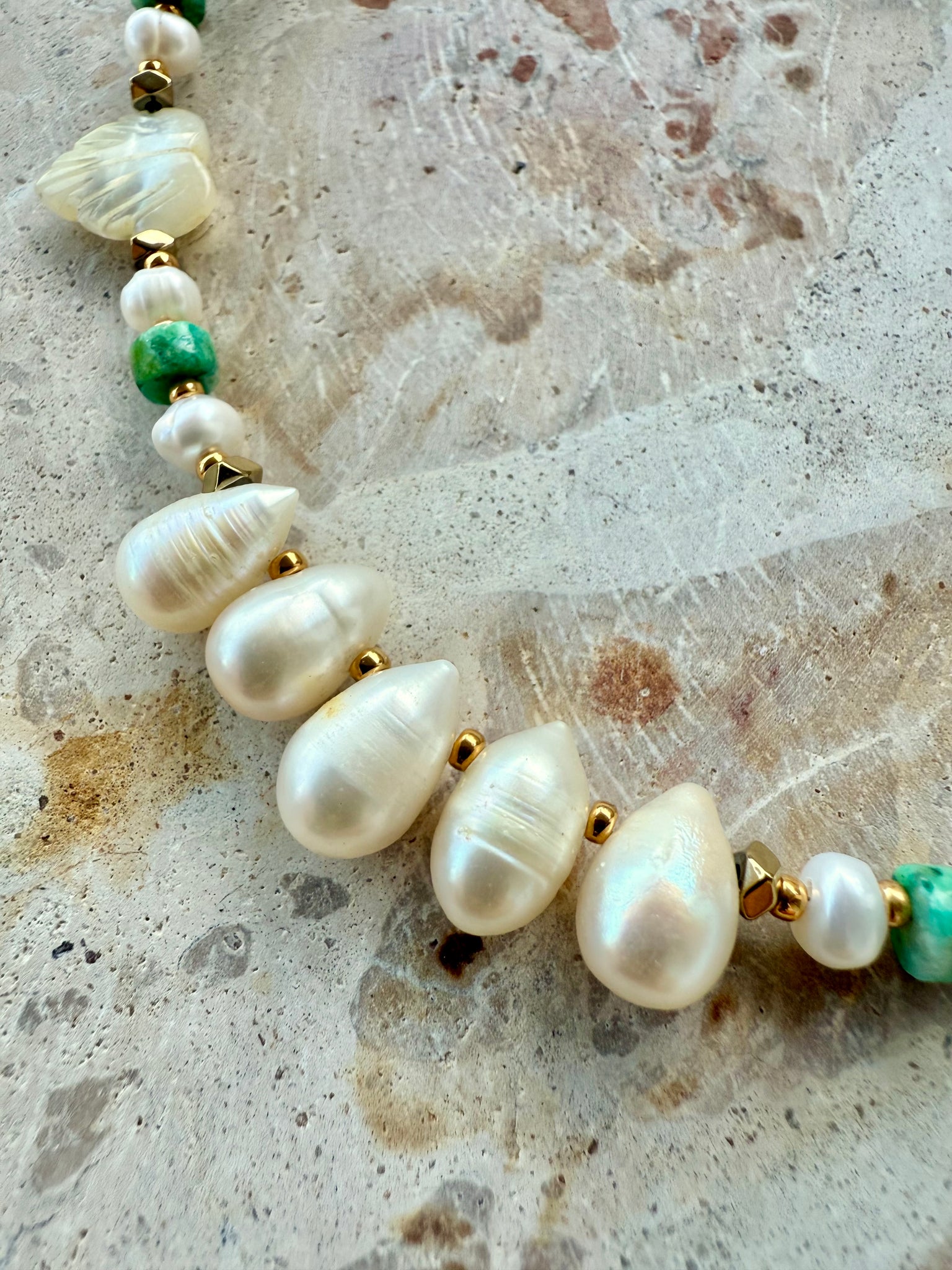 African Pearl Beaded Stone Necklace