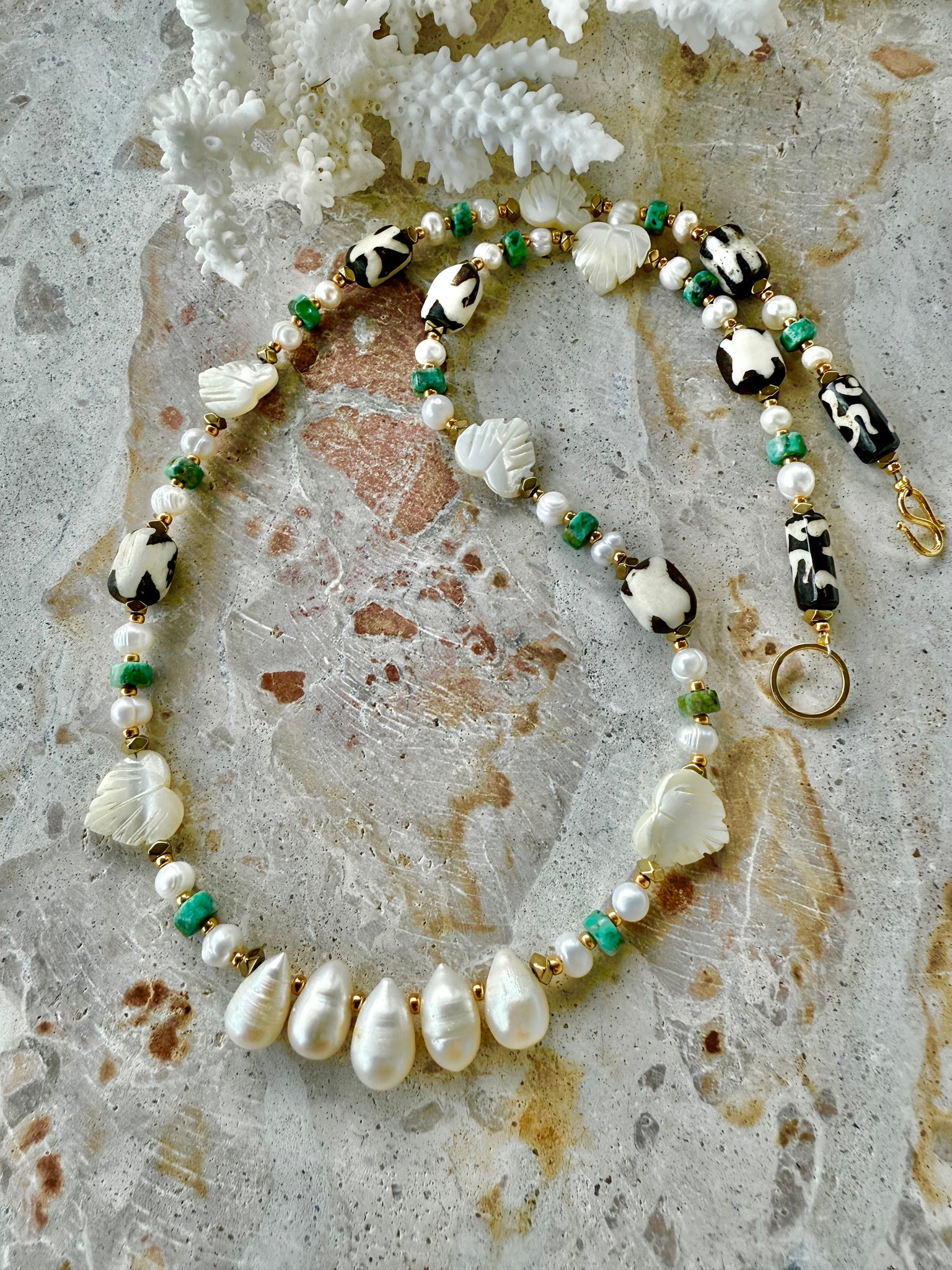 African Pearl Beaded Stone Necklace