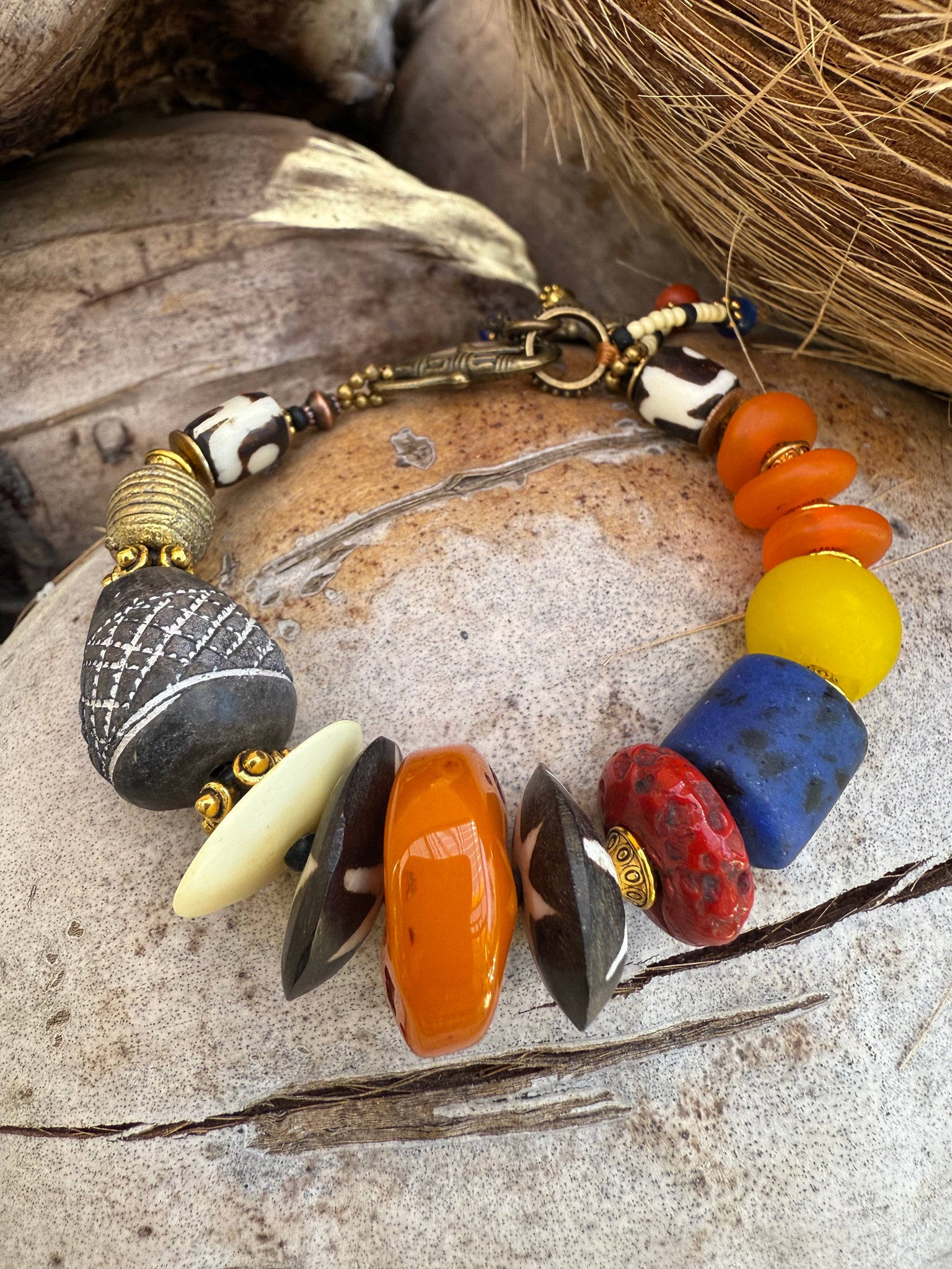 African Tribal Clay Trade Bead Bracelet