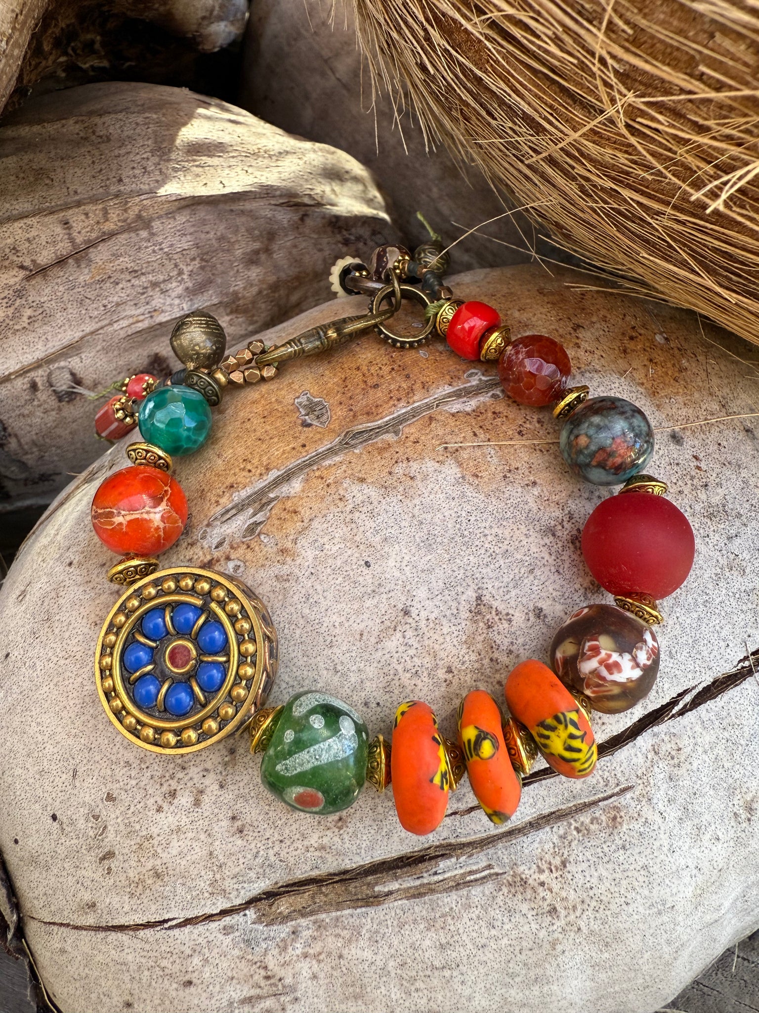 African Trade Bead Tibetan Stone Bracelet
