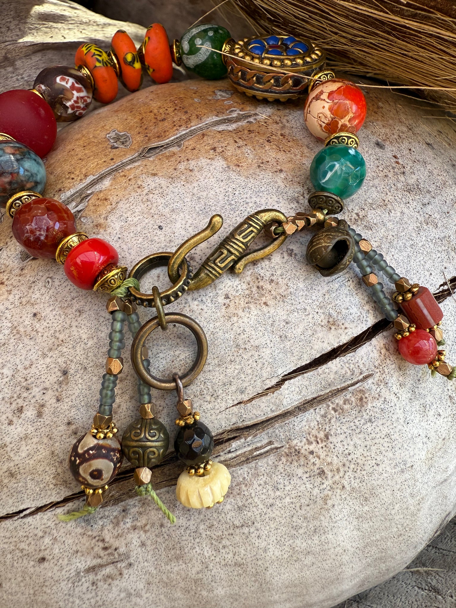 African Trade Bead Tibetan Stone Bracelet