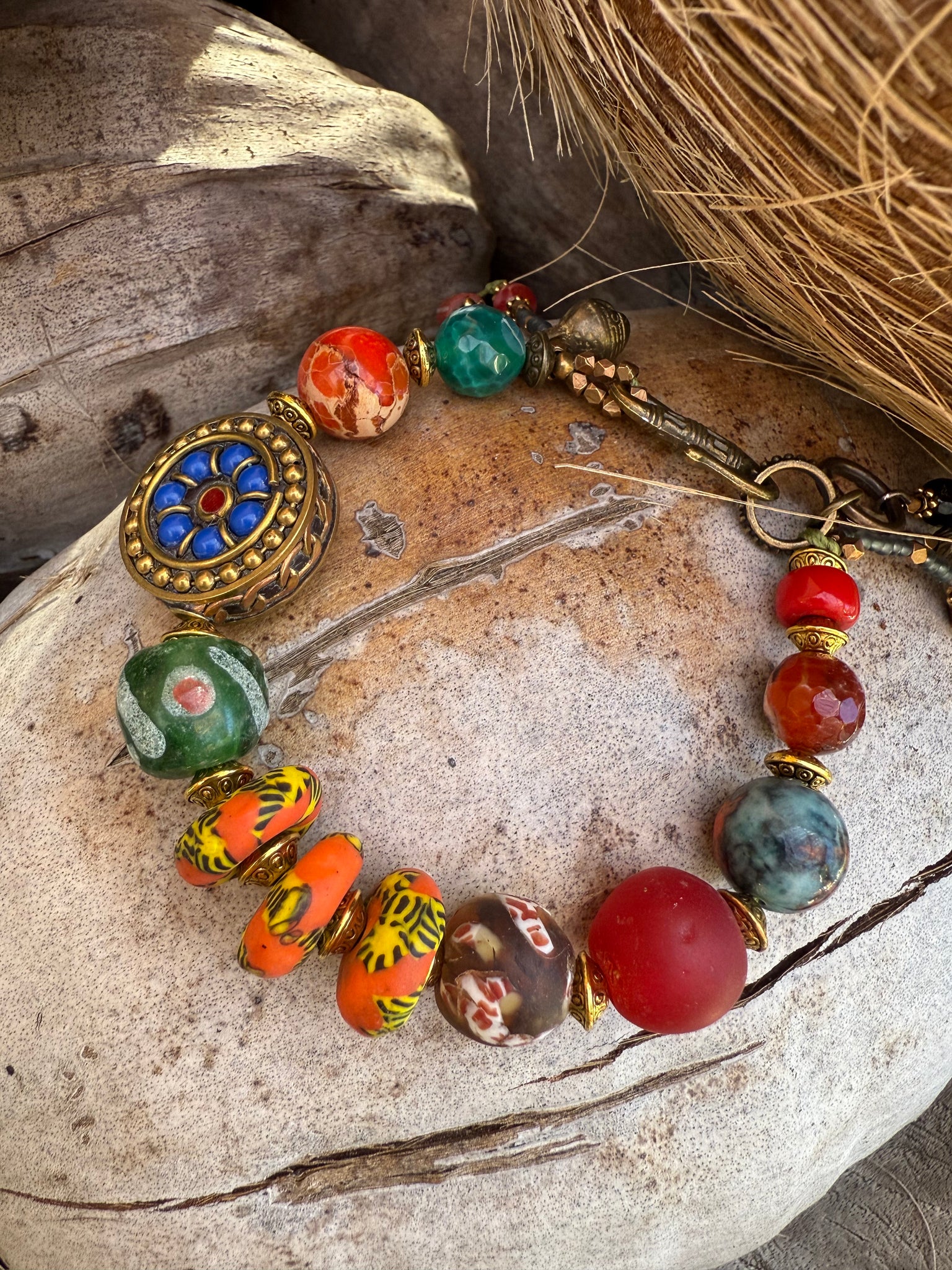 African Trade Bead Tibetan Stone Bracelet