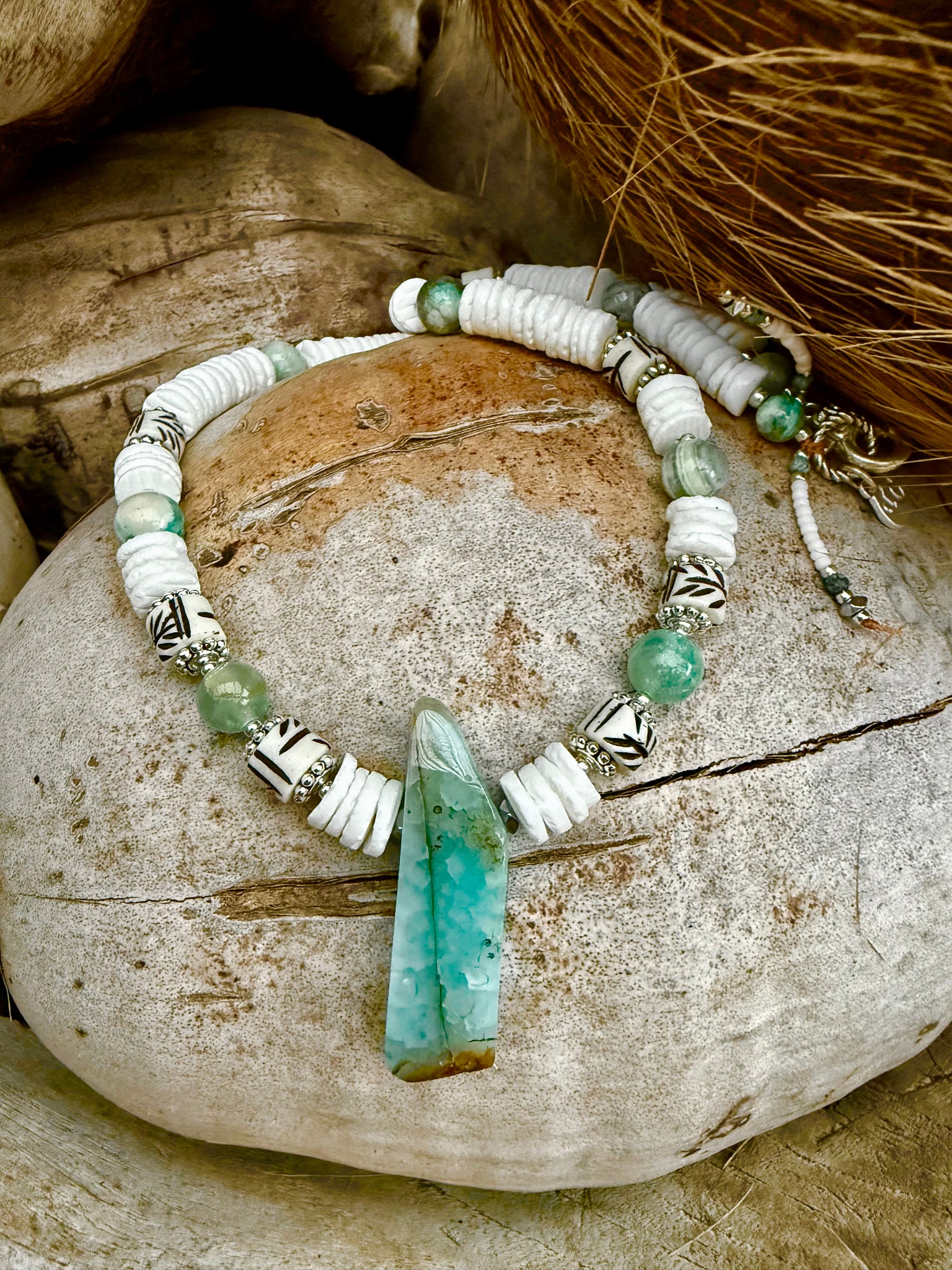 Green Stone Heishi Shell Necklace
