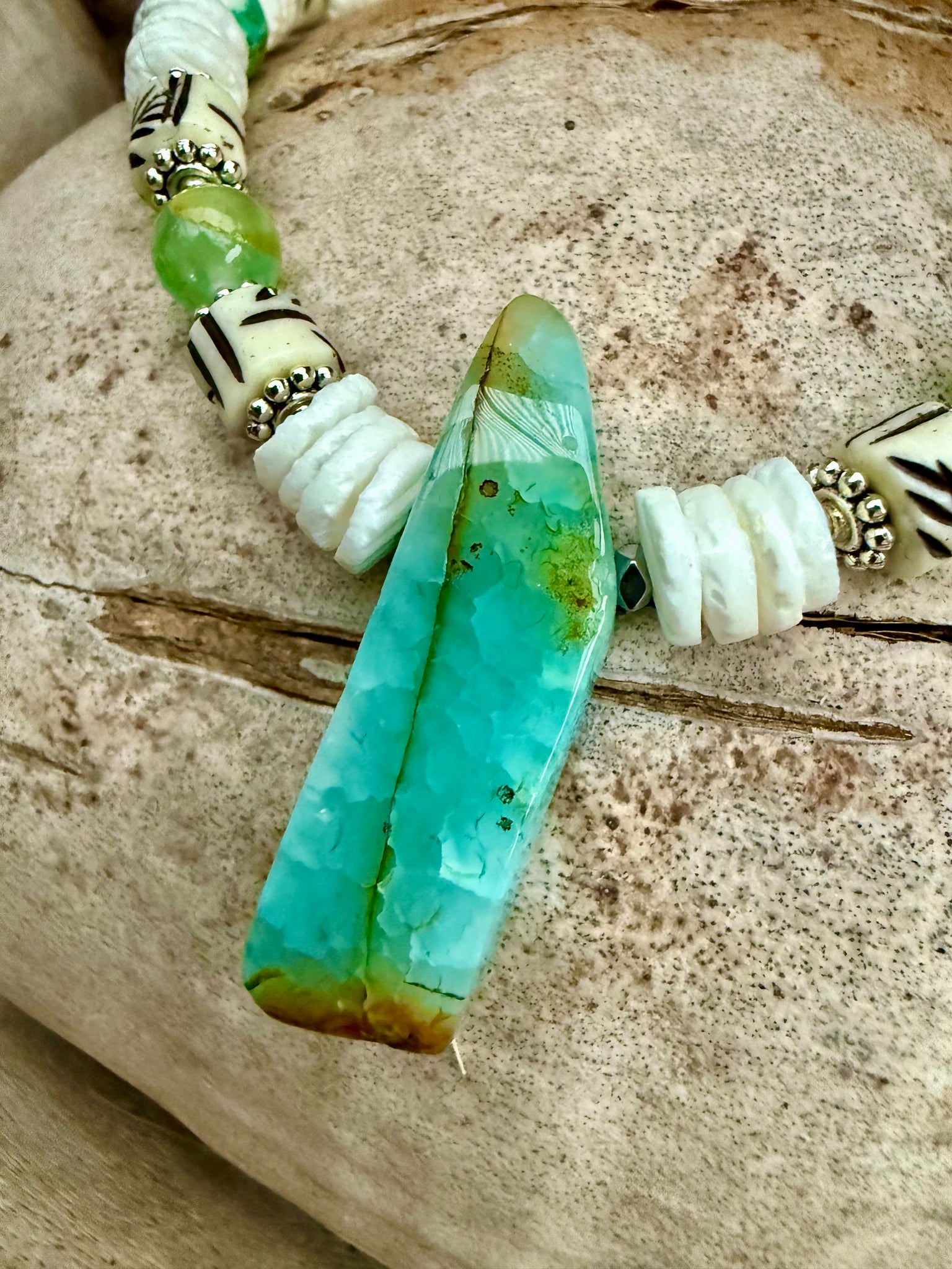 Green Stone Heishi Shell Necklace