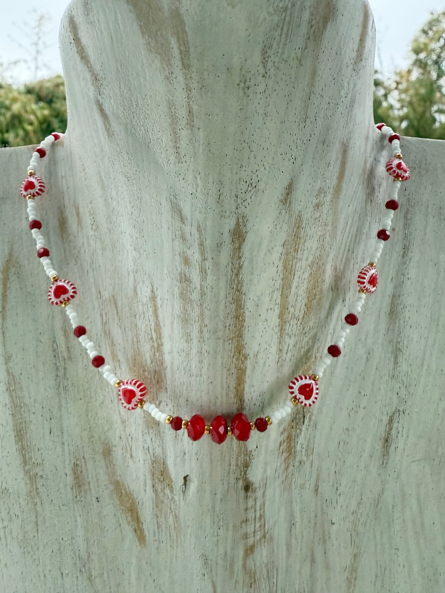 Red Heart Love Seed Bead Necklace