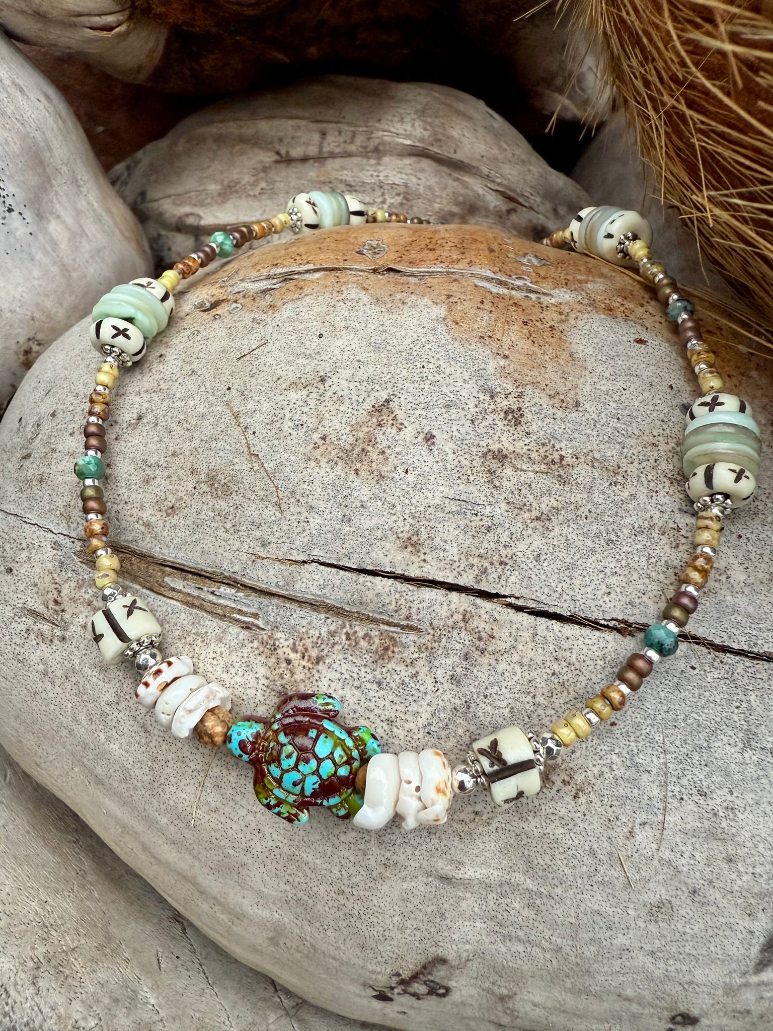 Turtle Islander Seed Bead Necklace