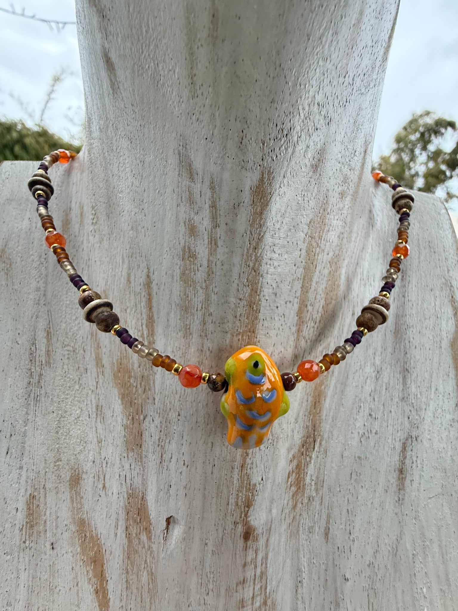Boho Islander Fish Seed Bead Necklace