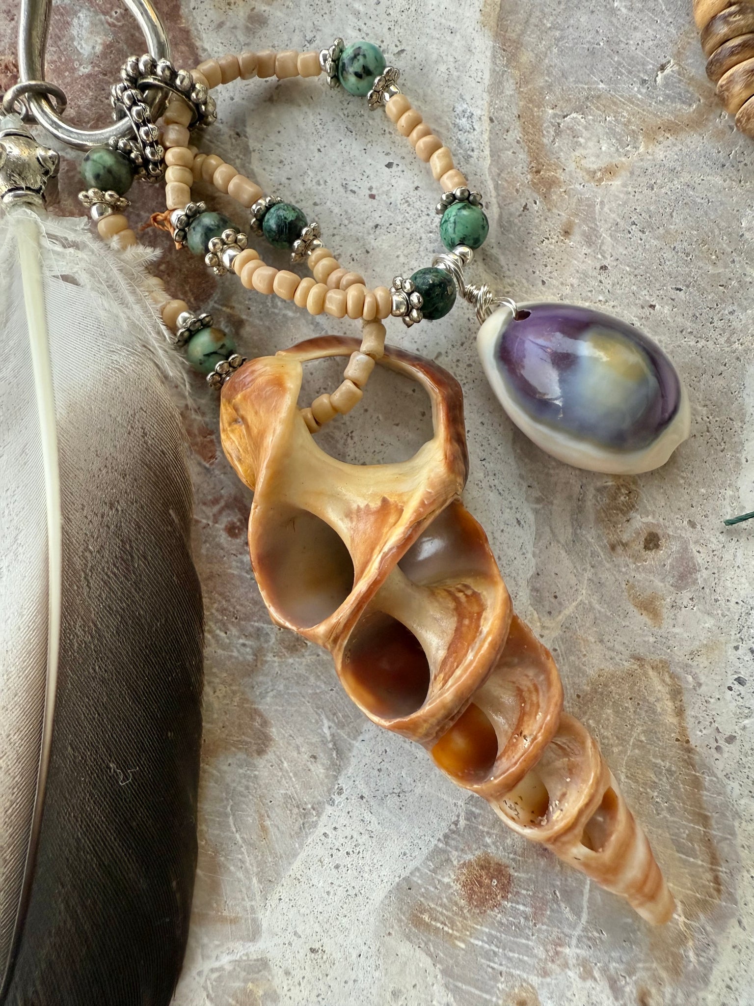 Tribal Feather Shell Necklace