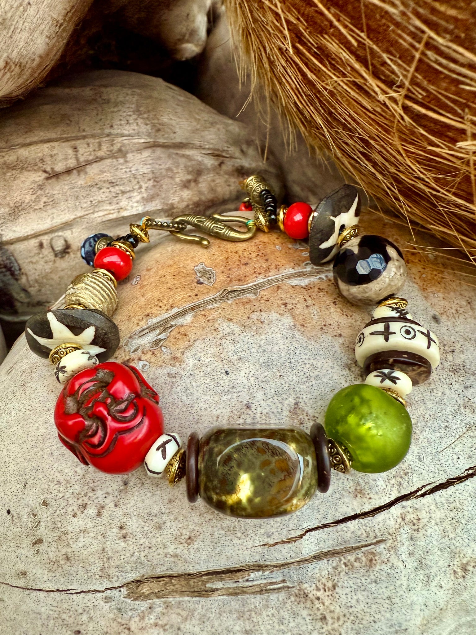 Tibetan Tribal Coral Beaded Stone Bracelet