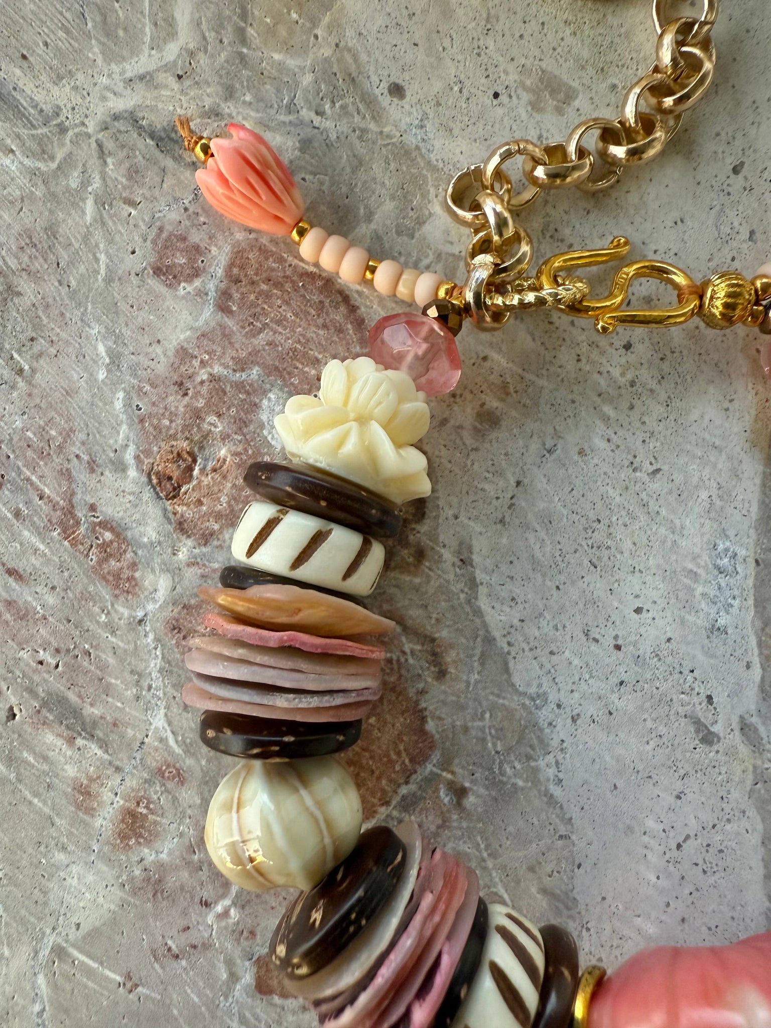 Pink Coral Shell Stone Bracelet