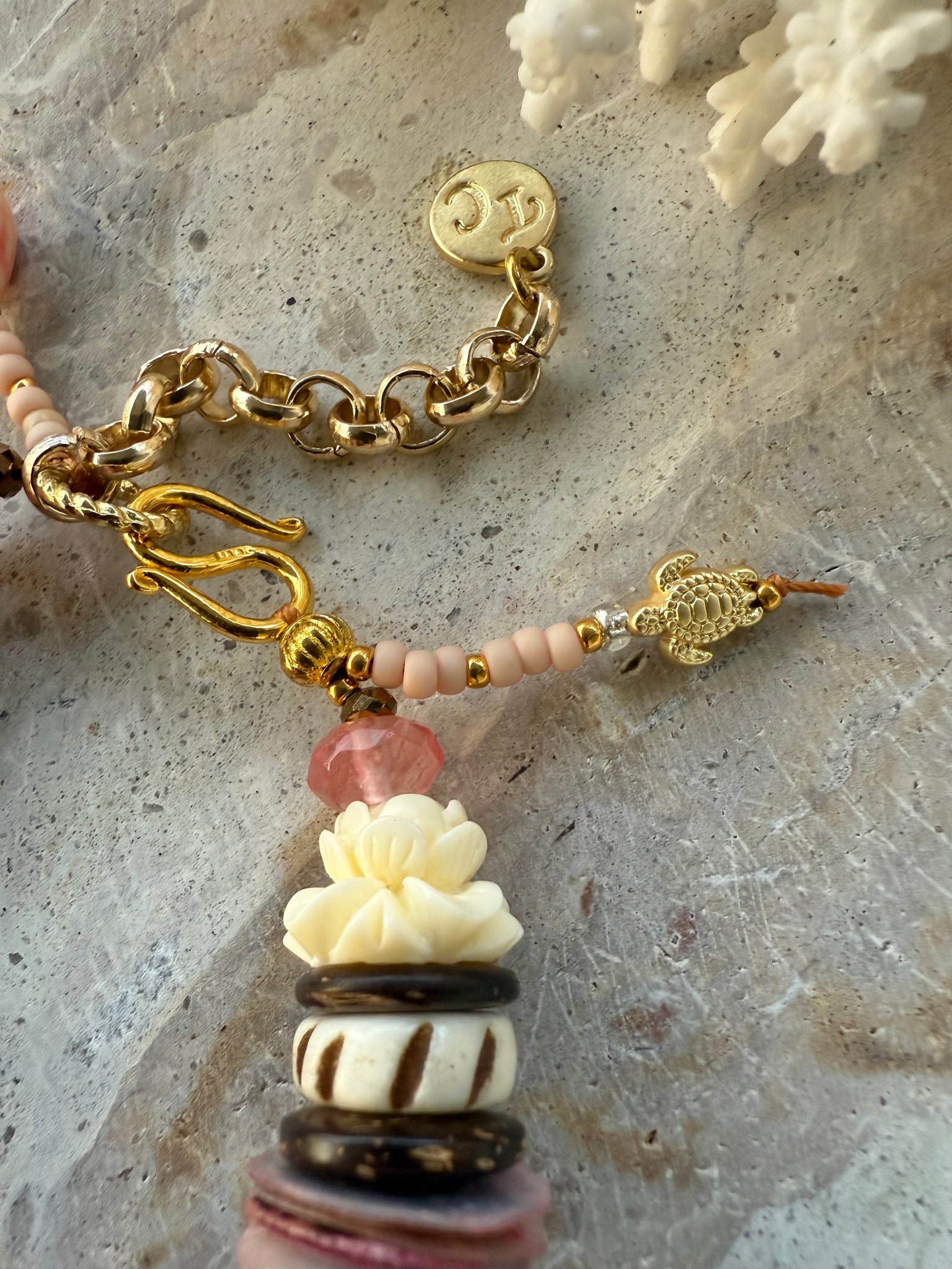Pink Coral Shell Stone Bracelet