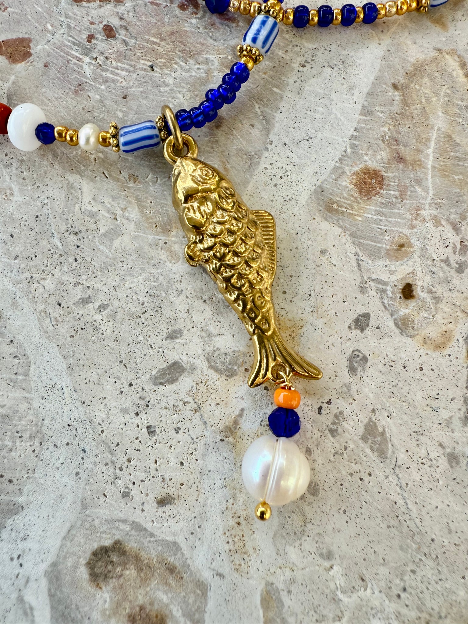 Sunkissed Seed Bead Orange-Blue Necklace