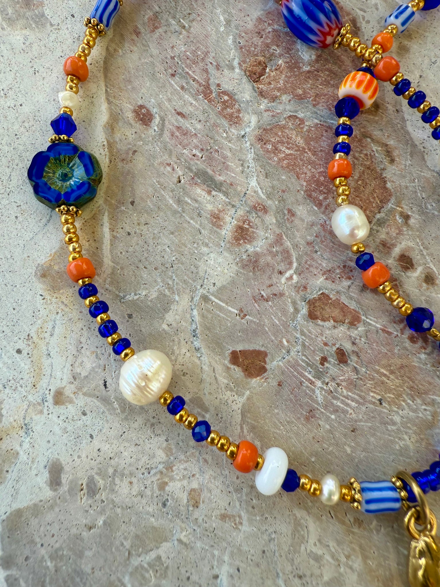 Sunkissed Seed Bead Orange-Blue Necklace