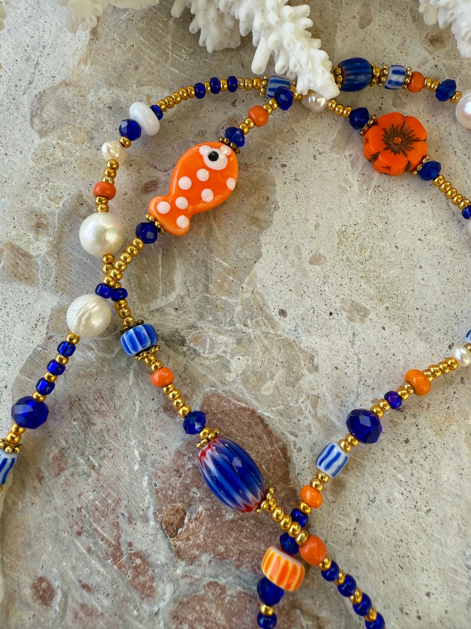 Sunkissed Seed Bead Orange-Blue Necklace