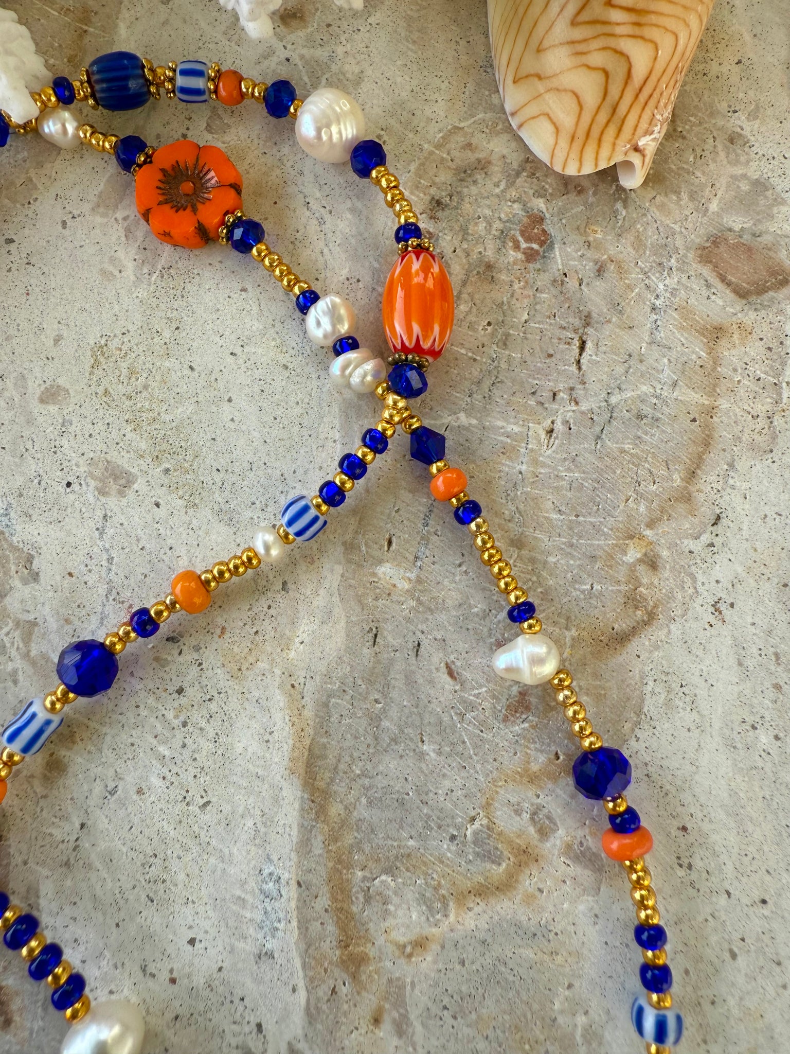 Sunkissed Seed Bead Orange-Blue Necklace