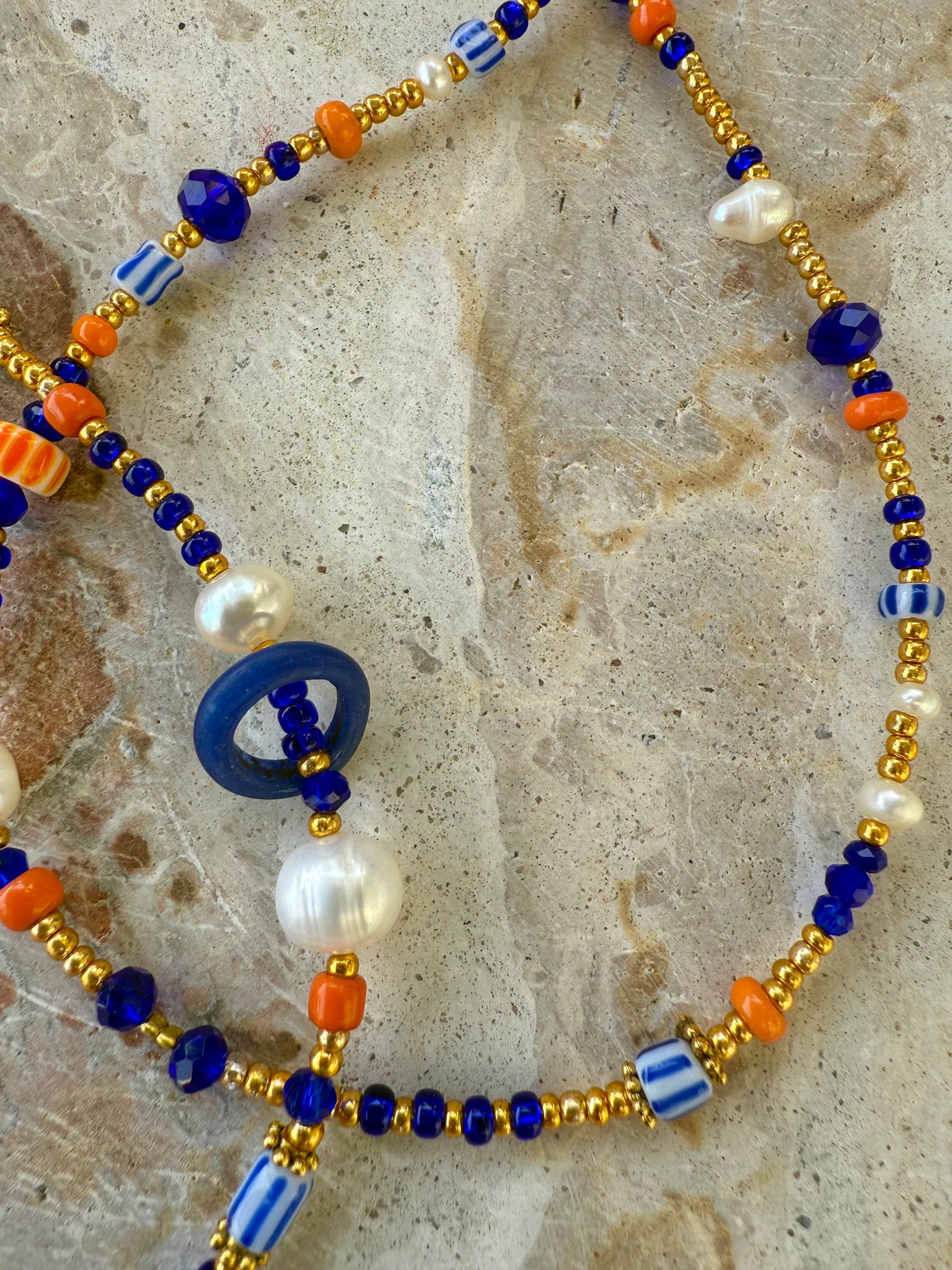 Sunkissed Seed Bead Orange-Blue Necklace