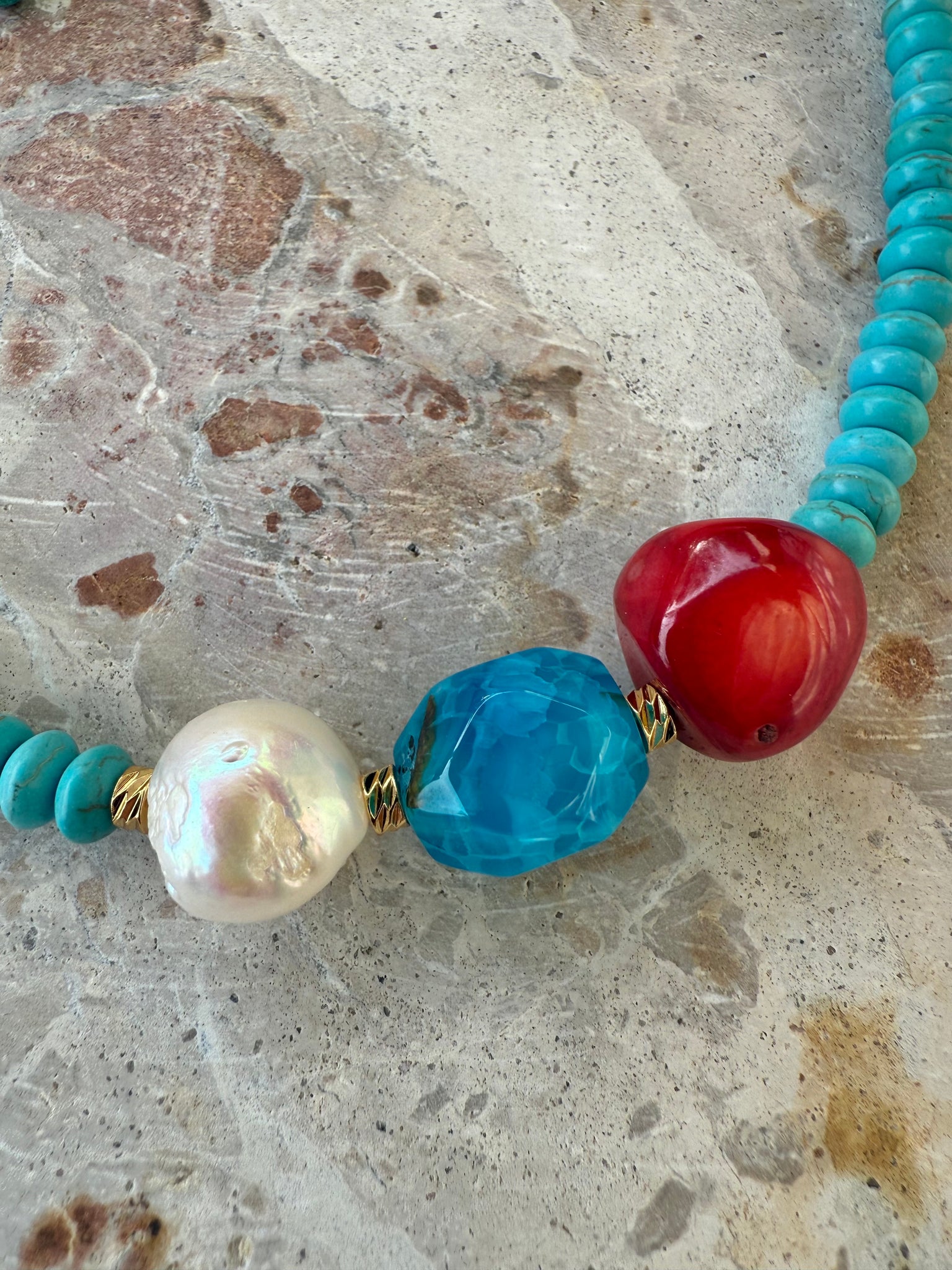 Turquoise Pearl Stone Shell Necklace
