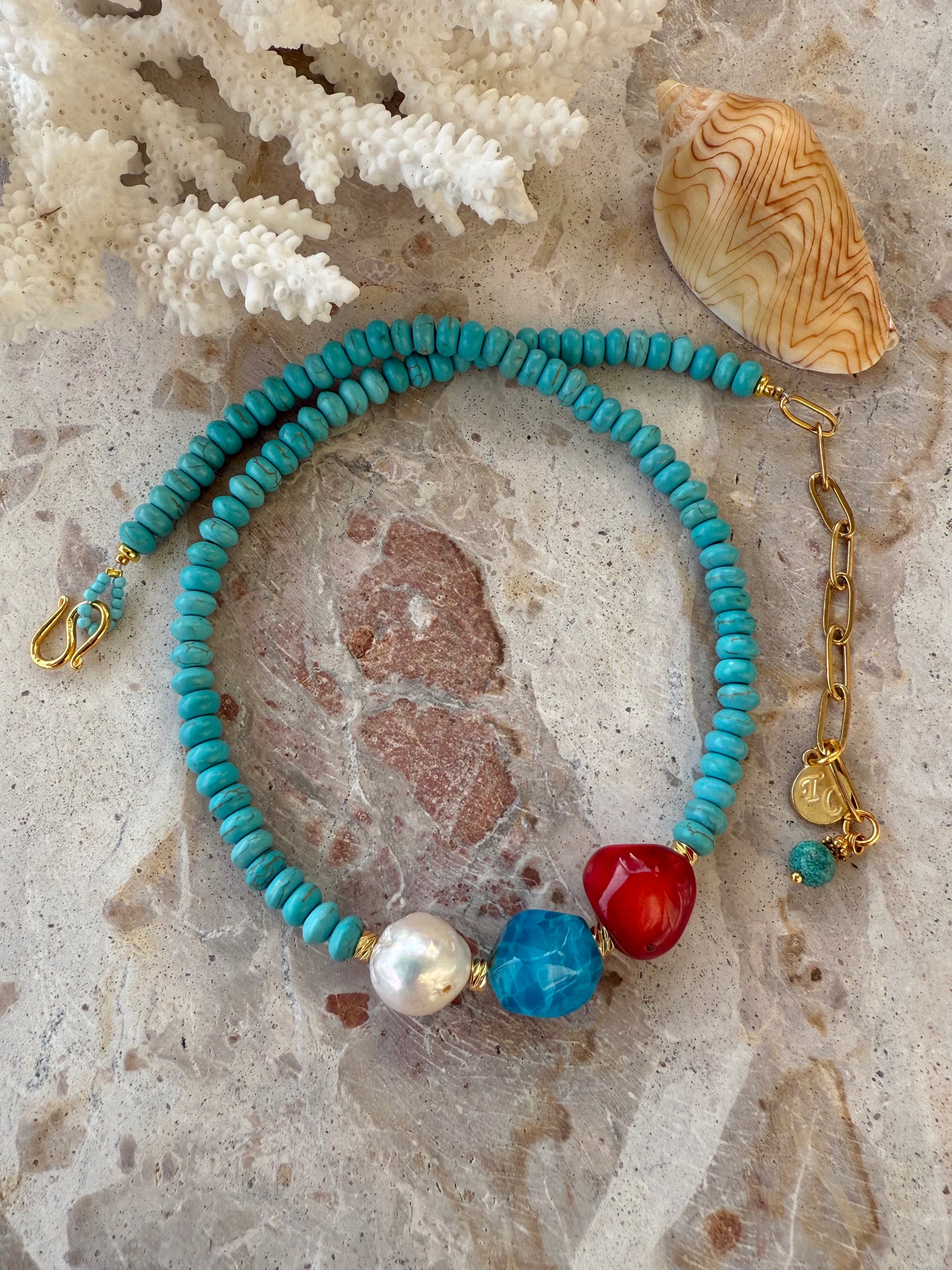 Turquoise Pearl Stone Shell Necklace