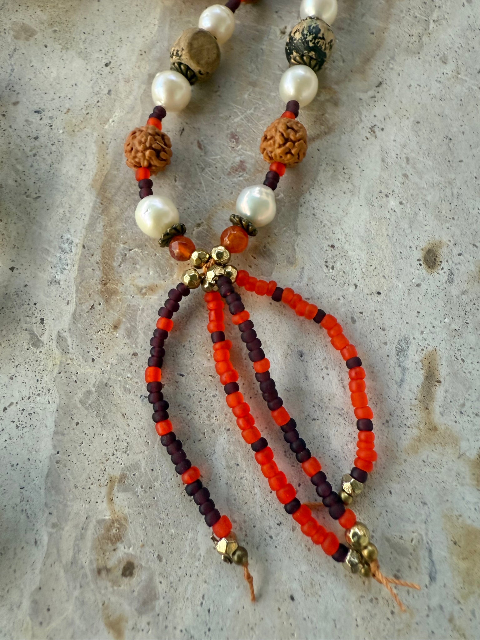 Rudraksha Palm Islander Cowrie Beaded Necklace