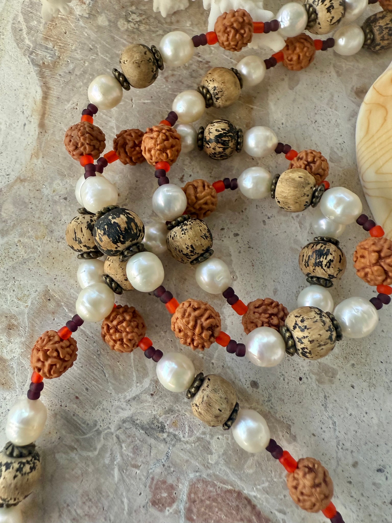 Rudraksha Palm Islander Cowrie Beaded Necklace