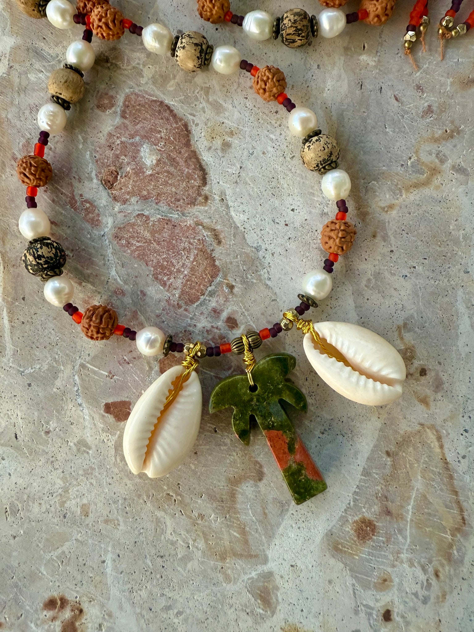 Rudraksha Palm Islander Cowrie Beaded Necklace