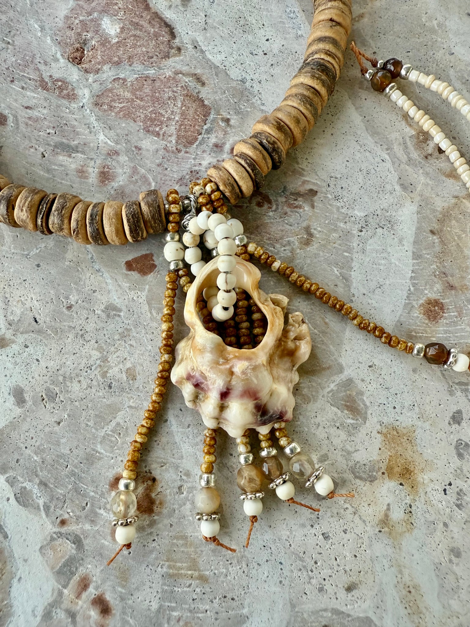Coconut Beaded Shell Island Necklace