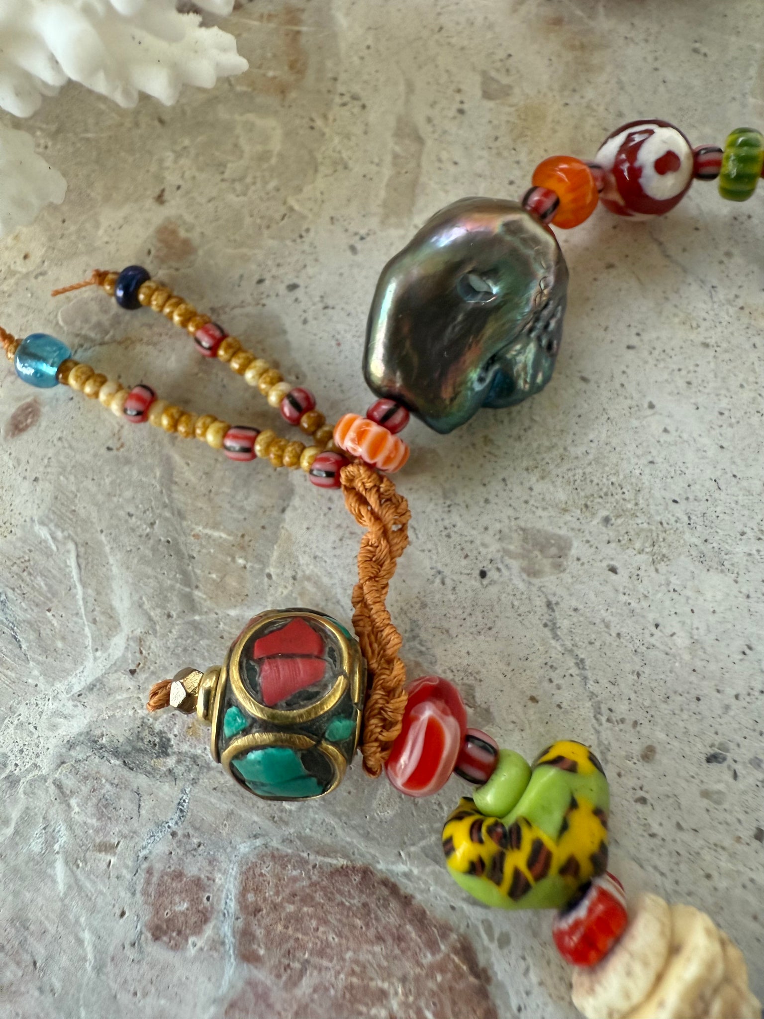Boho Hippy Charm Stone Beaded Bracelet