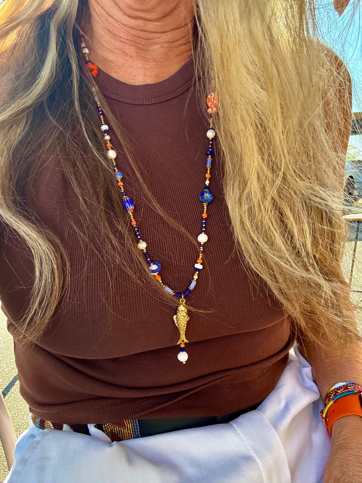 Sunkissed Seed Bead Orange-Blue Necklace