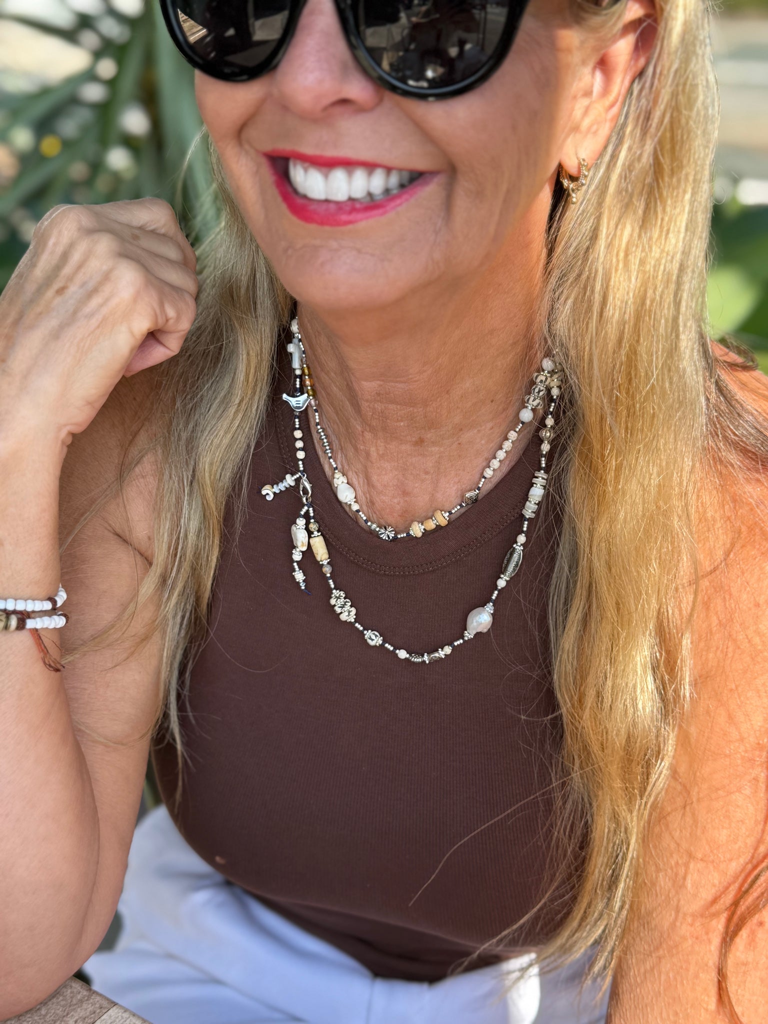 Silver Charm Knotted Beaded Necklace